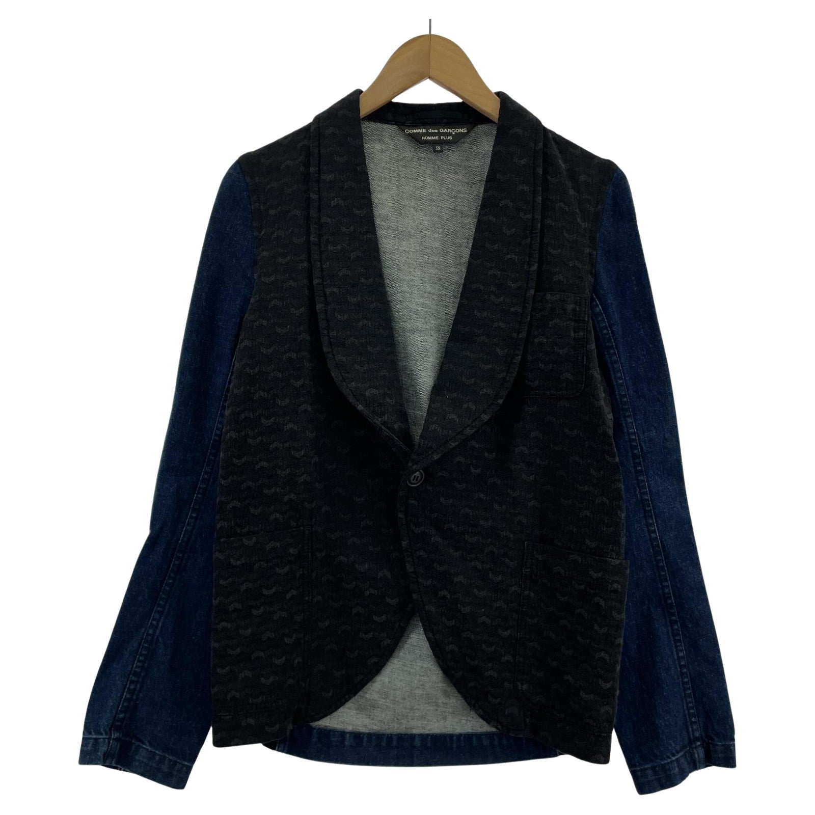テーラードジャケット COMME des GARCONS HOMME PLUS デカダンス期 ショールカラードッキングジャケット XL インディゴ×ブラック PH-J070 AD2011