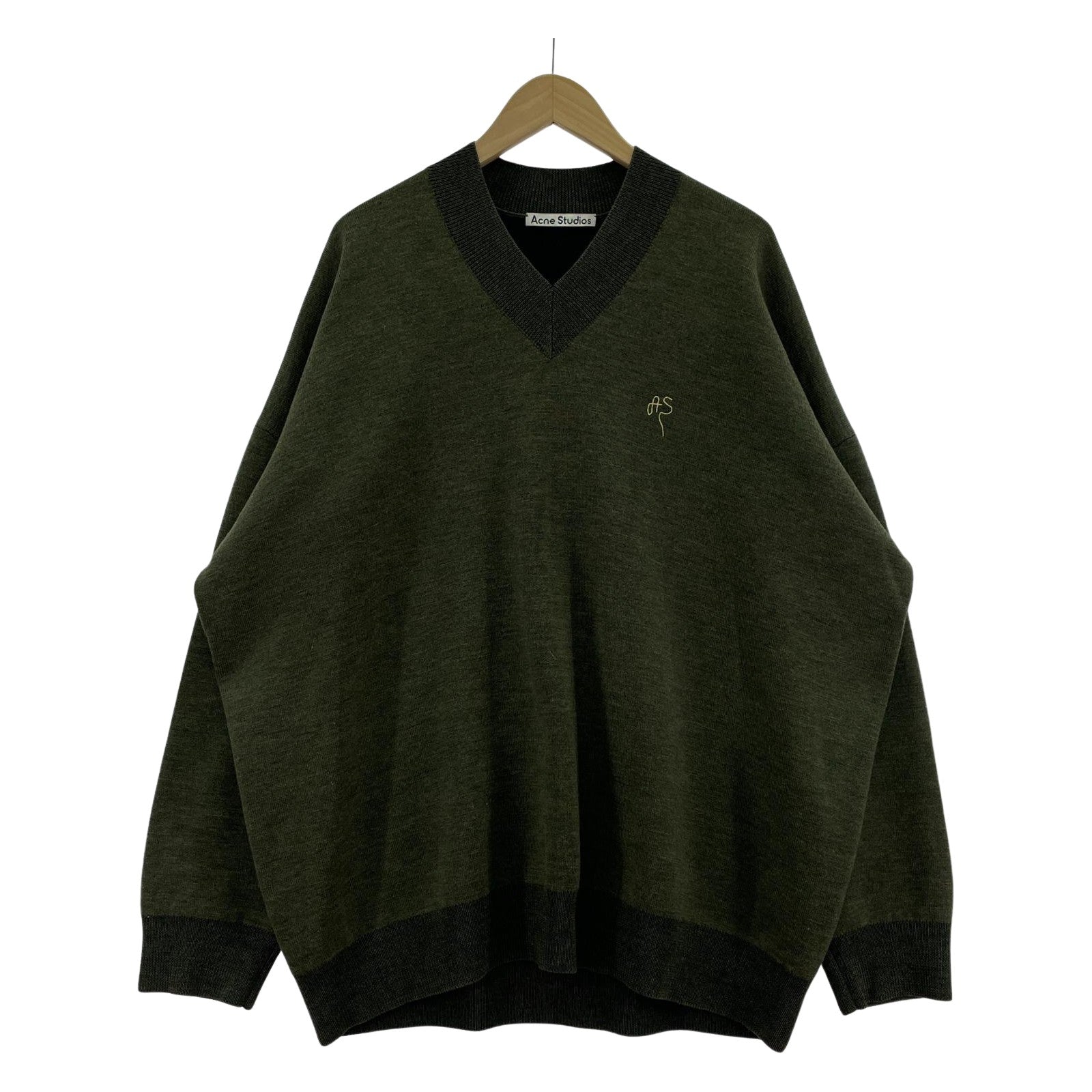 ニット V neckニット　トップスロングスリーブ　グリーン（M) M グリーン