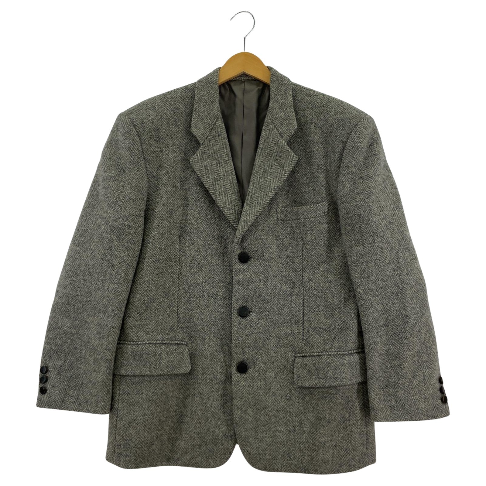 テーラードジャケット COMME des GARCONS HOMME 80s ウッドボタン ツイード アジャスター付3Bジャケット S グレー S グレー