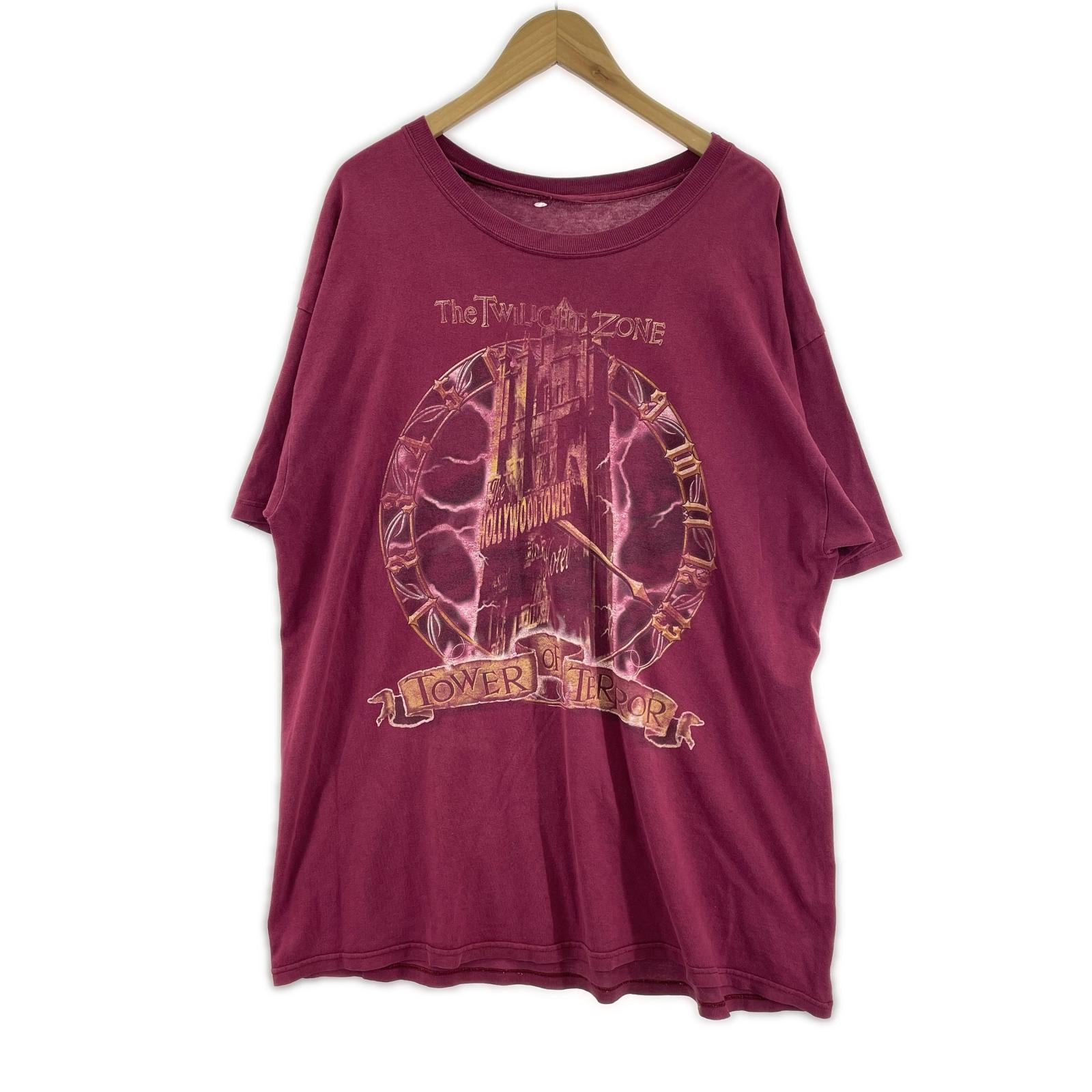 半袖Ｔシャツ 90~00s Disney タワーオブテラー TWILIGHT ZONE アトラクションプリントTee - ボルドー