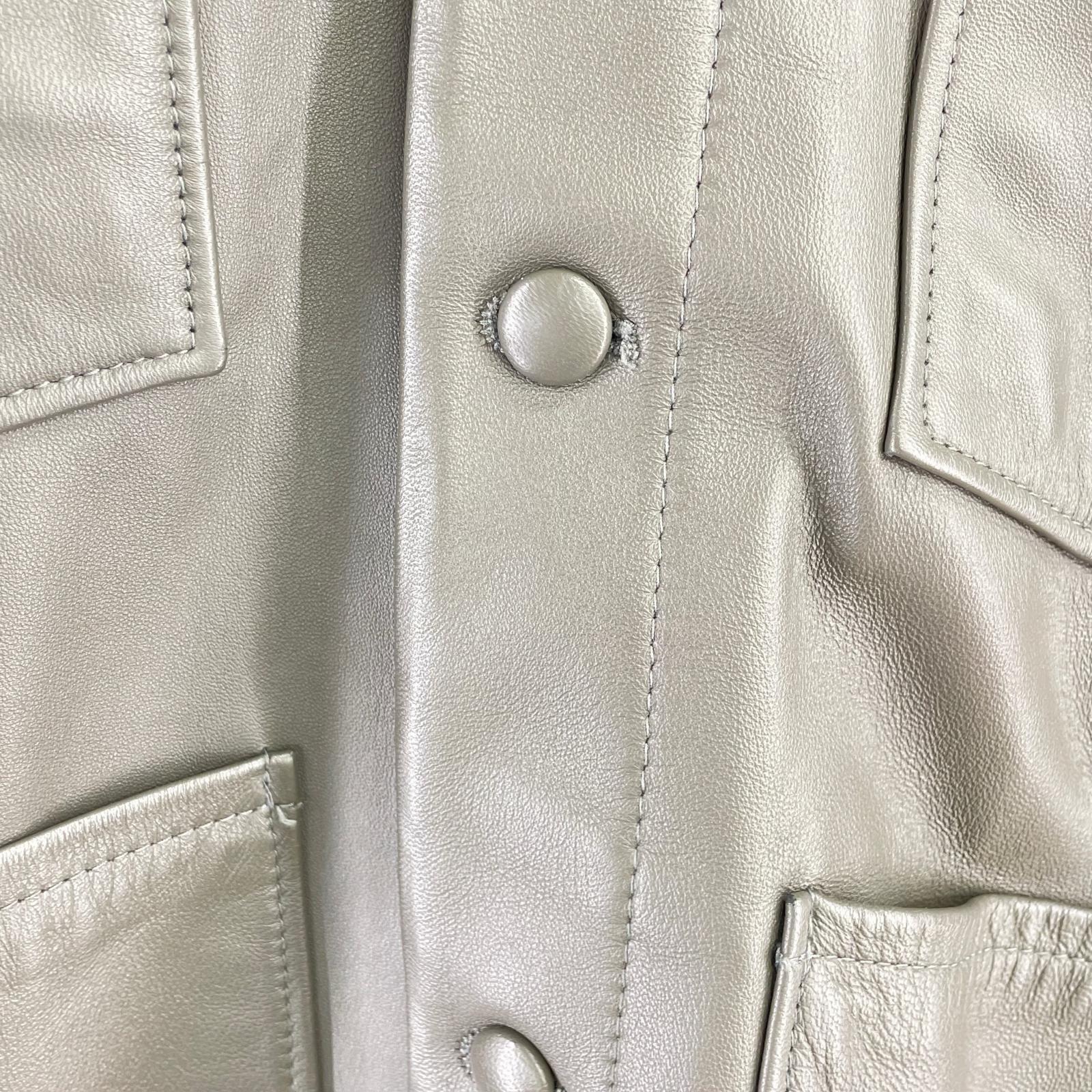 レザージャケット ノーカラー レザージャケット 羊革 (L) L カーキ
