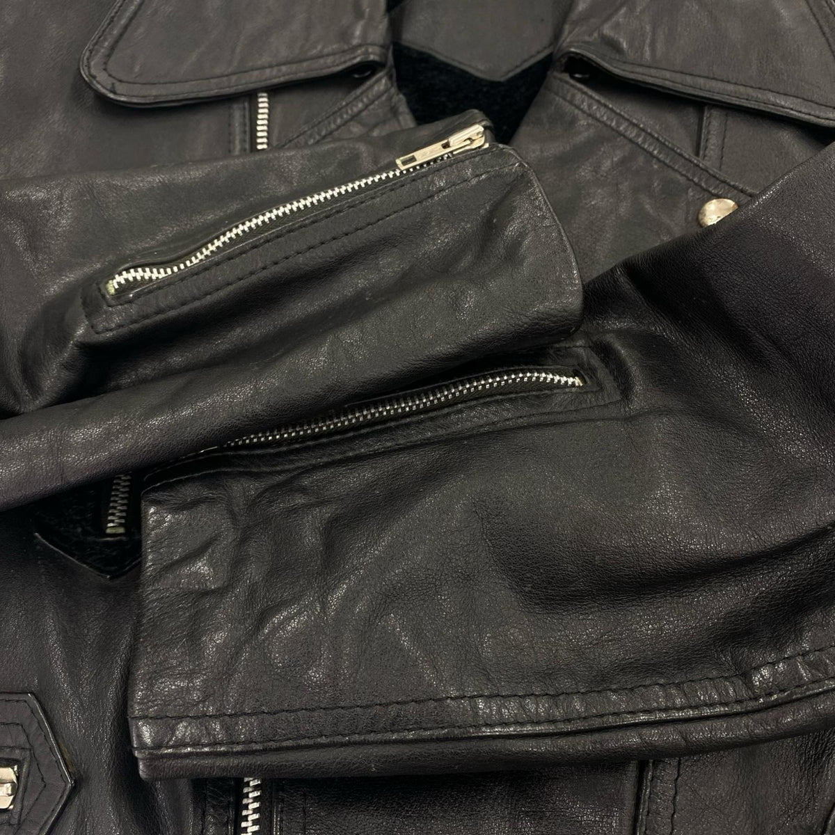 ライダースジャケット 90s ﾀﾞﾌﾞﾙ ﾚｻﾞｰ 黒 (-) ブラック