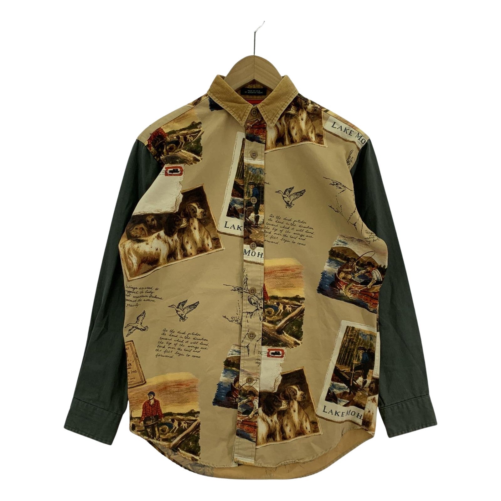 長袖シャツ POLO RALPH LAUREN 80s USA製 緑タグ SPORTSMAN 総柄シャツ L ベージュ L マルチカラー