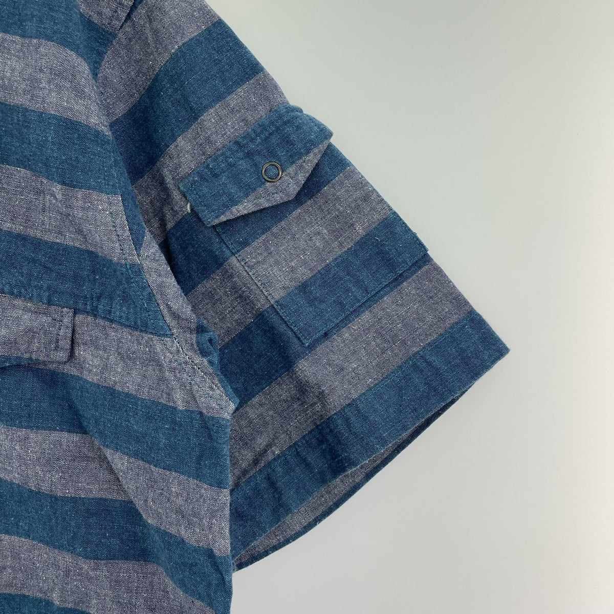 半袖シャツ BRIDGE & SONS デニム ボーダー 青 (L) L ブルー