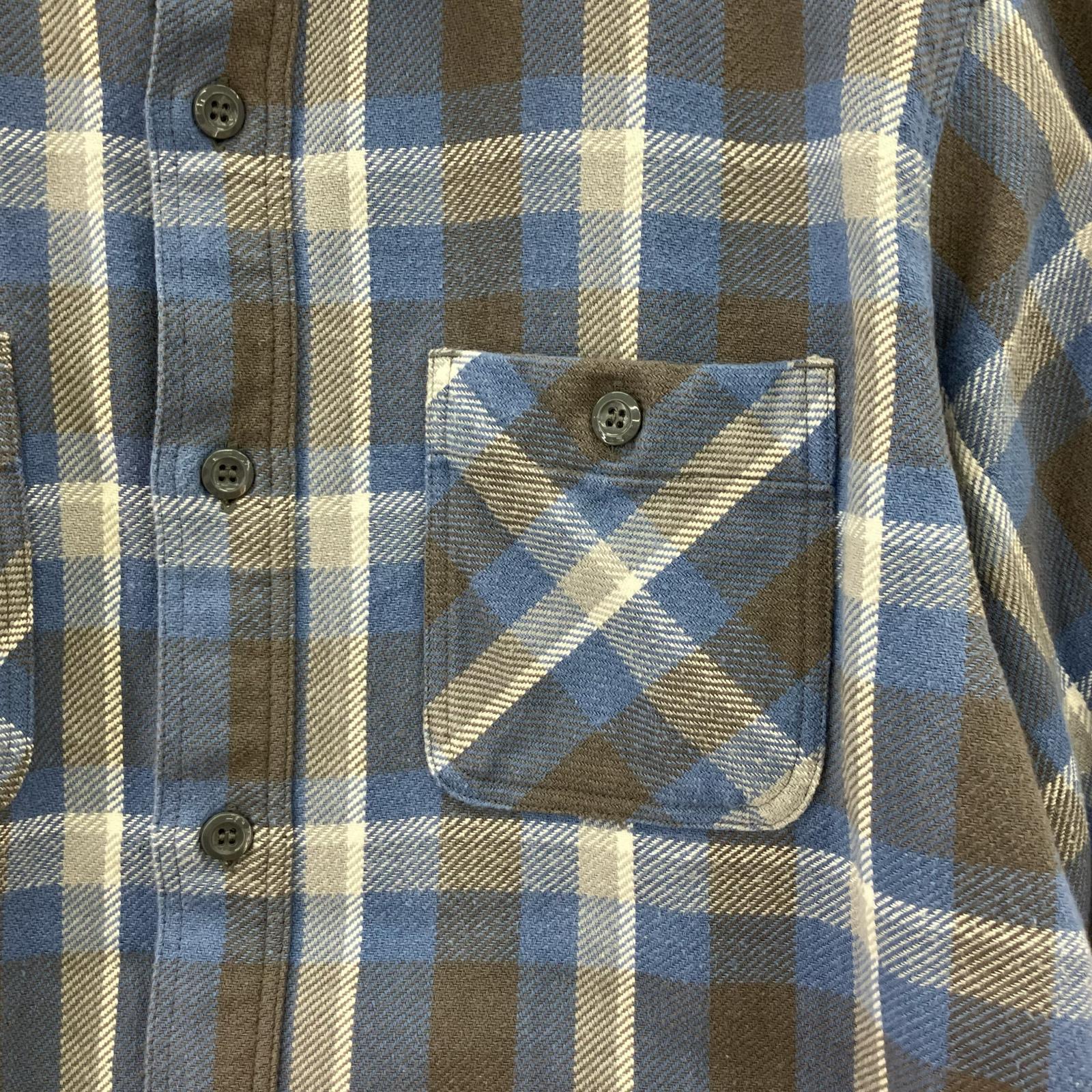長袖シャツ TWILL CHECK WORK SHIRT 青 (M) M ブルー