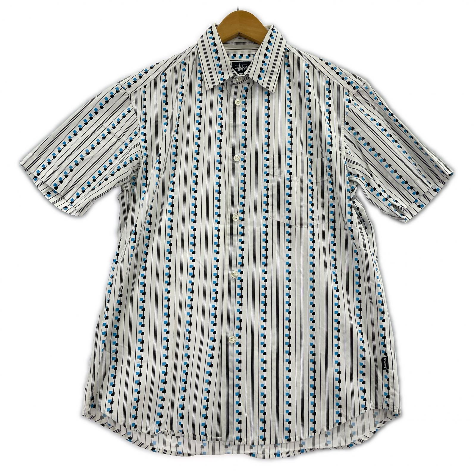 半袖シャツ 90s old stussy 総柄ストライプシャツ　S S