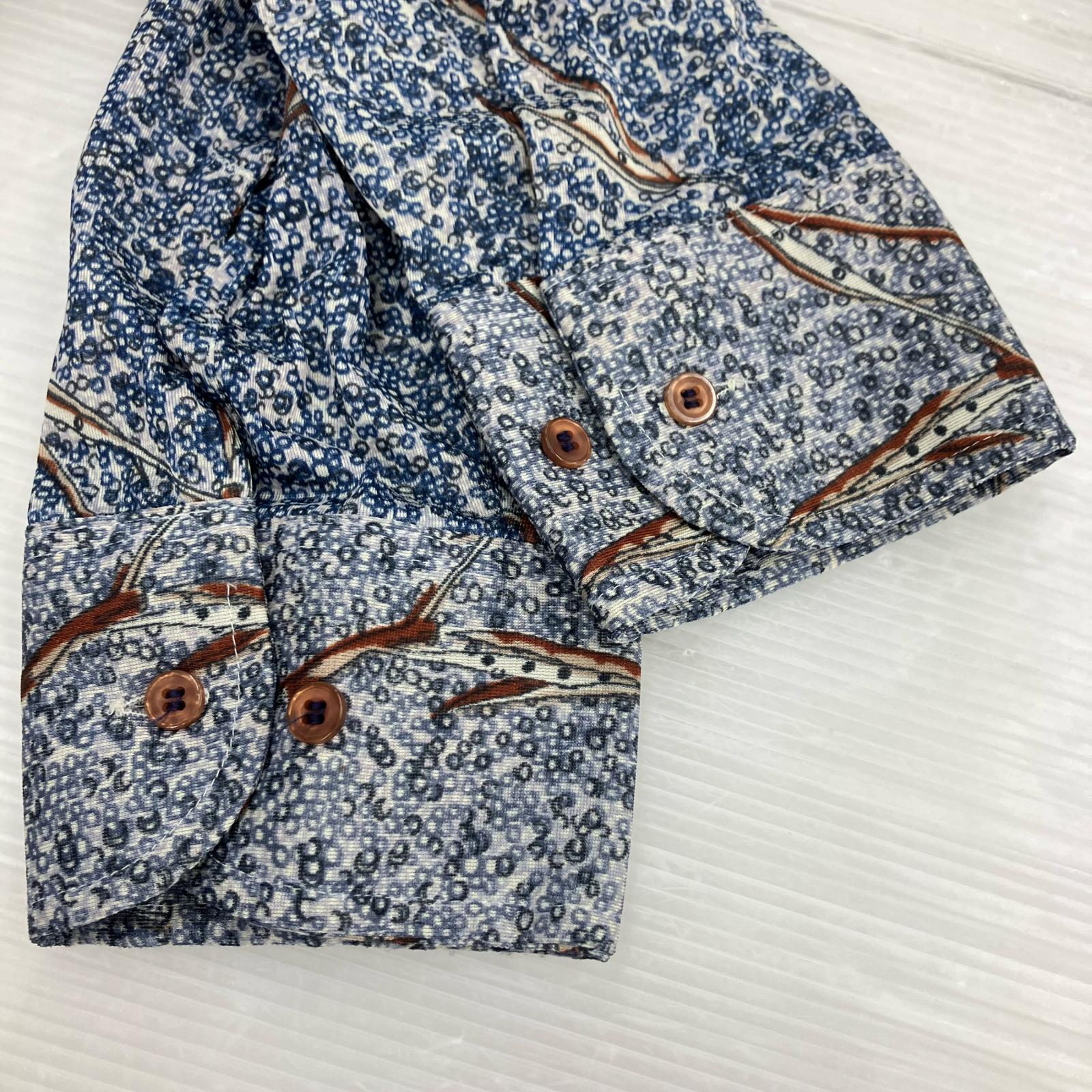 半袖シャツ 70s 総柄 ドット 青 USA製 L L ブルー