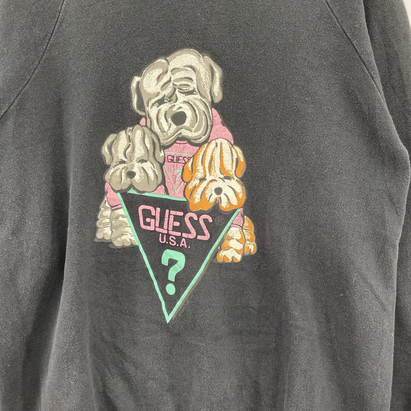 スウェット 90s USA製 犬プリント 黒（M） M ブラック