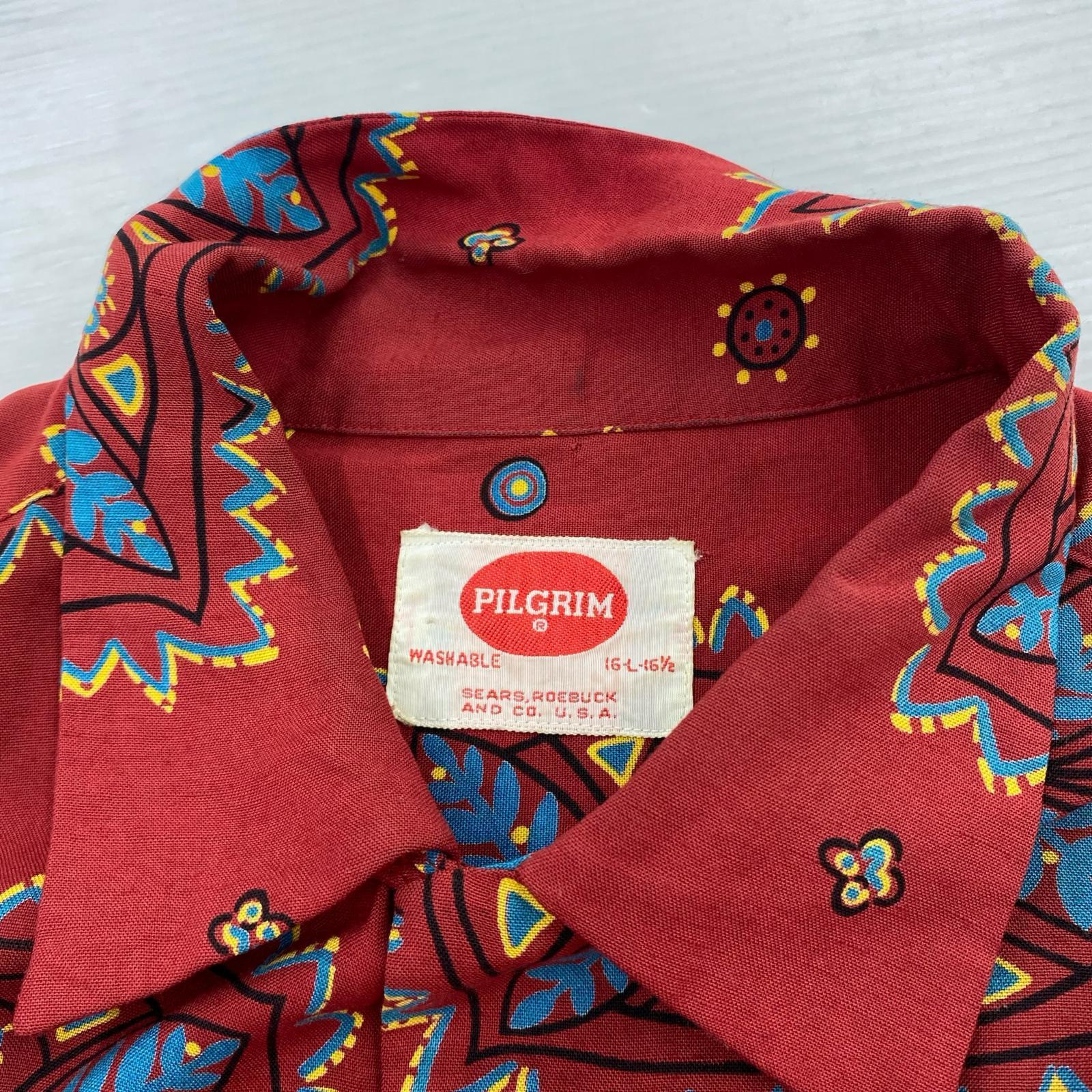 長袖シャツ 50s VINTAGE PILGRIM ペイズリーアロハシャツ 赤 レッド