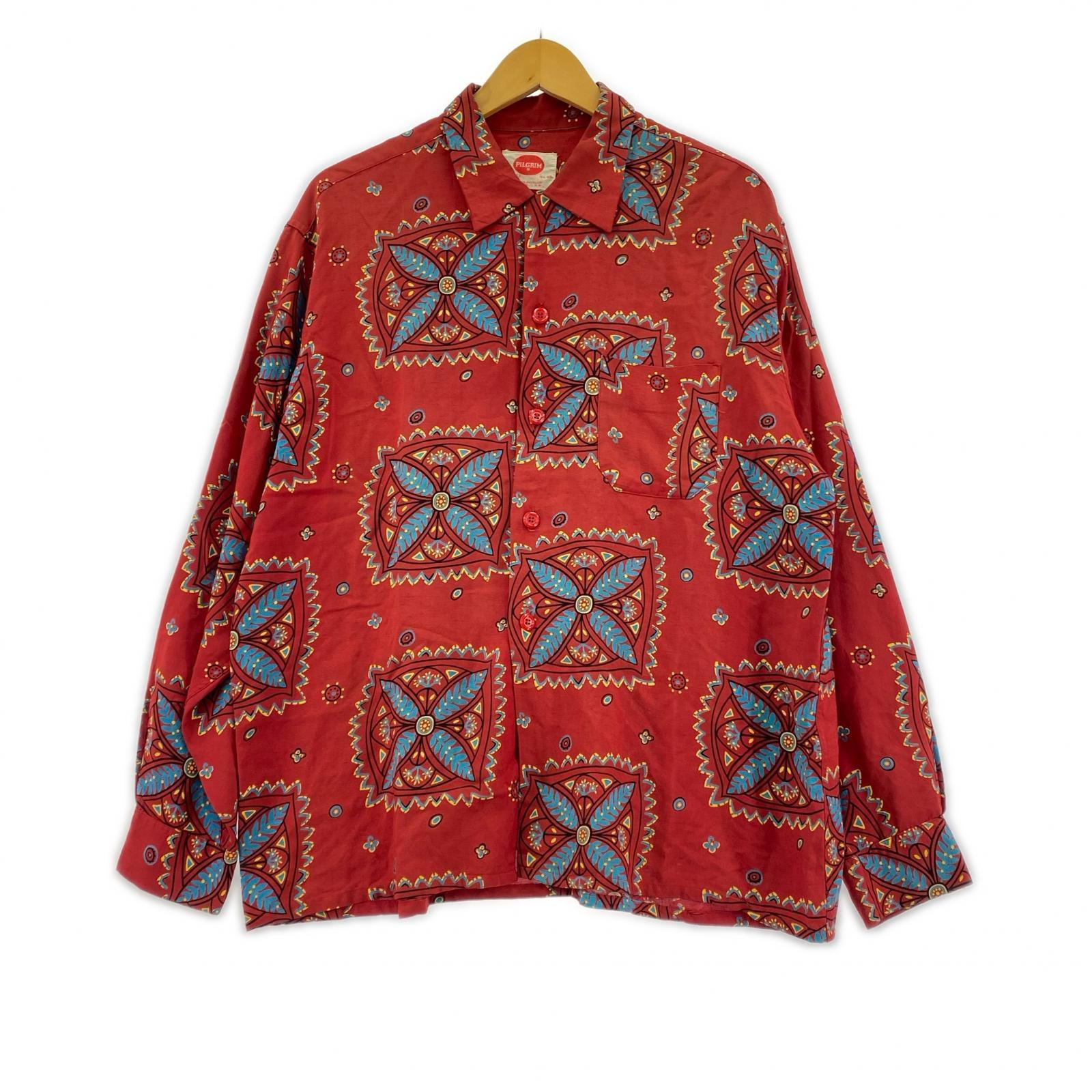 長袖シャツ 50s VINTAGE PILGRIM ペイズリーアロハシャツ 赤 レッド