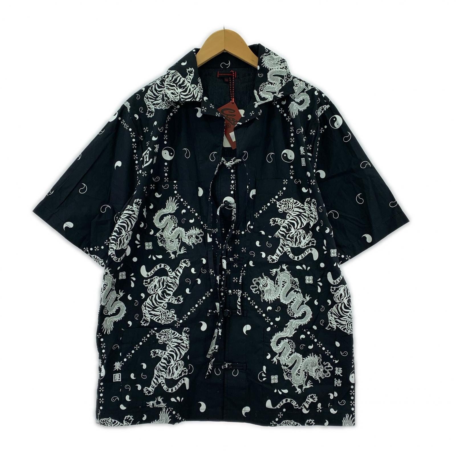 半袖シャツ 総柄パジャマシャツ BLK (XL) ブラック