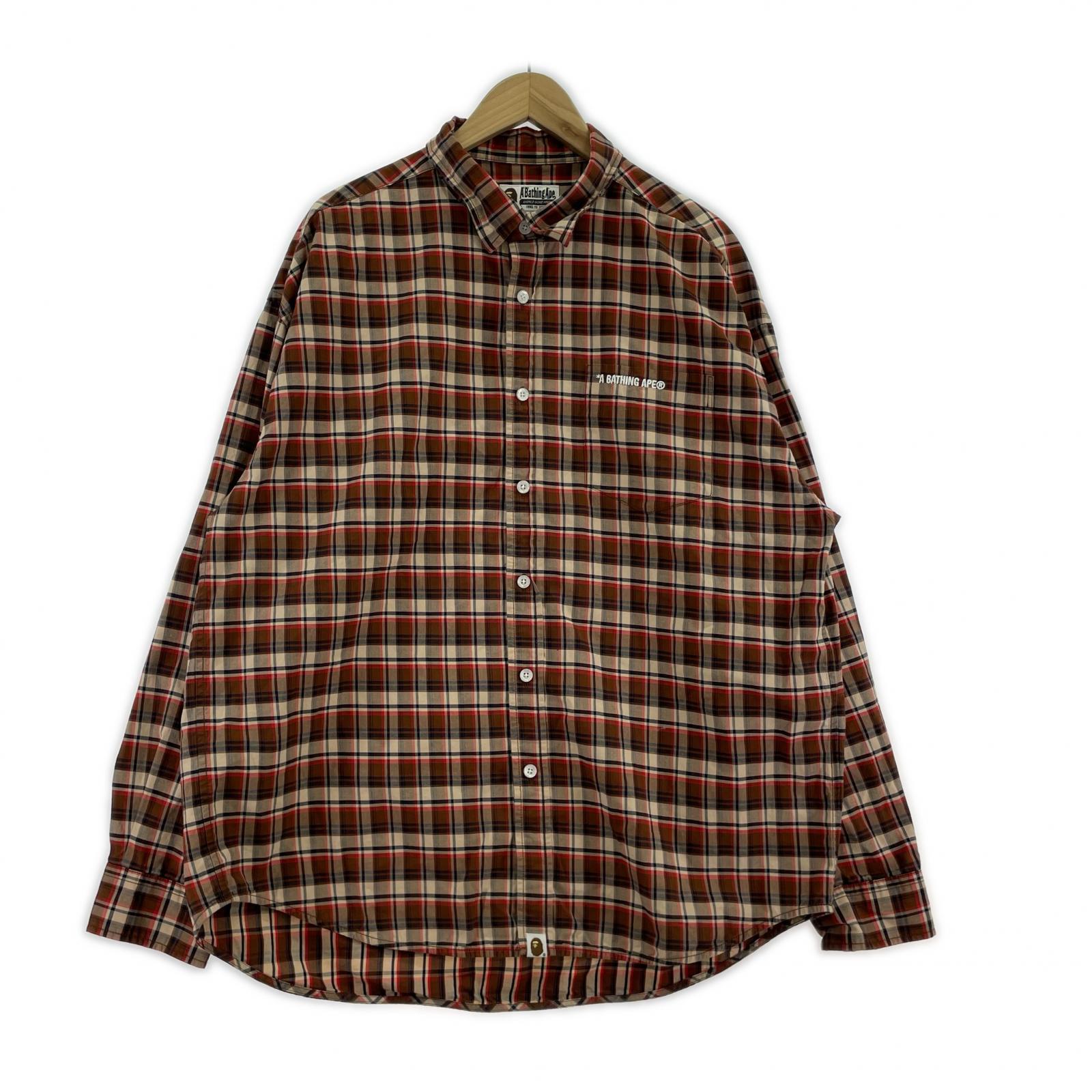 長袖シャツ A BATHING APE 長袖チェックシャツ XL 茶 ブラウン