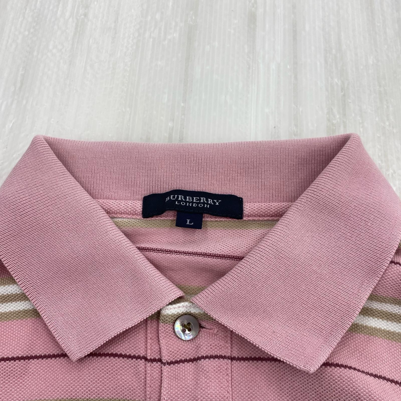 ポロシャツ 鹿の子 ボーダーポロシャツ L ピンク L ピンク