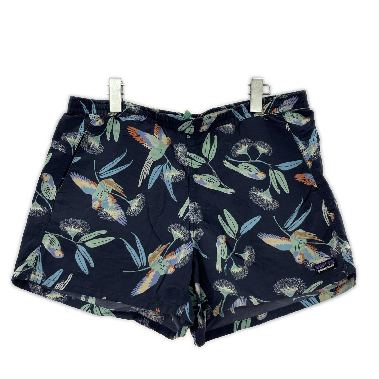 ショートパンツ バギーズショーツ 鳥柄 紺（M） M