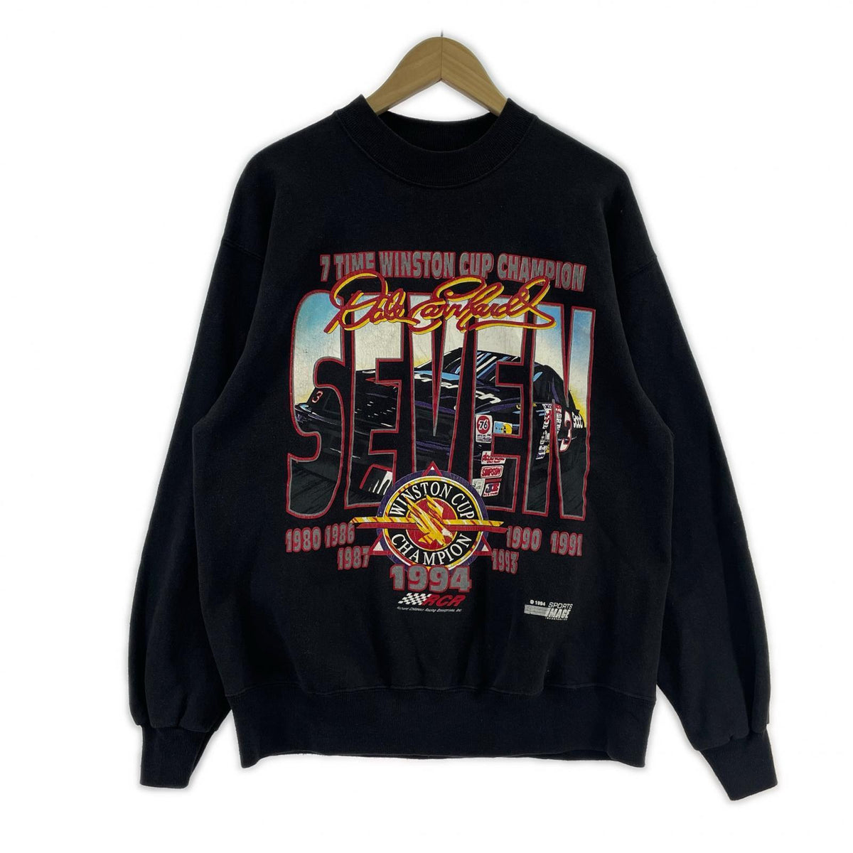 スウェット Hanes 90s レーシングプリント 黒(L) L ブラック