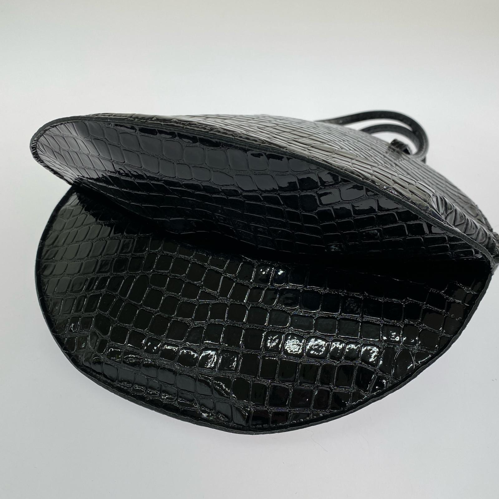 トートバッグ サークル クロコ型押し エコレザー 黒 ブラック