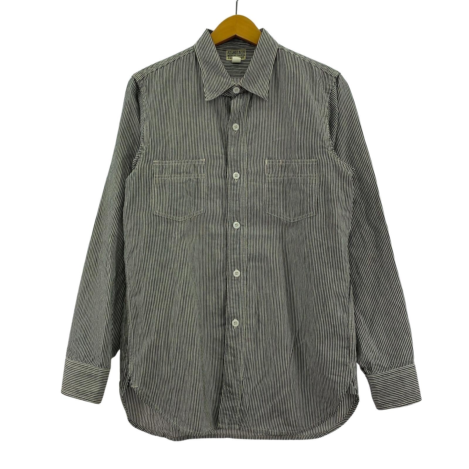 長袖シャツ ATLAST&CO ヒッコリー ワークシャツ 14 1/2 白 黒