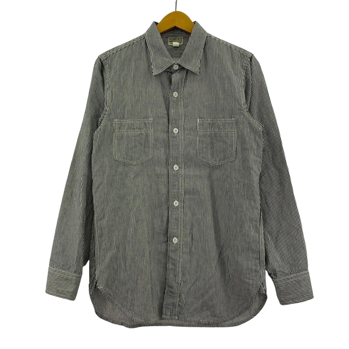 長袖シャツ ATLAST&CO ヒッコリー ワークシャツ 14 1/2 白 黒