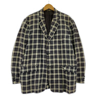 ジャケット 80s COMME des GARCONS HOMME リネンチェックジャケット M 紺 M マルチカラー