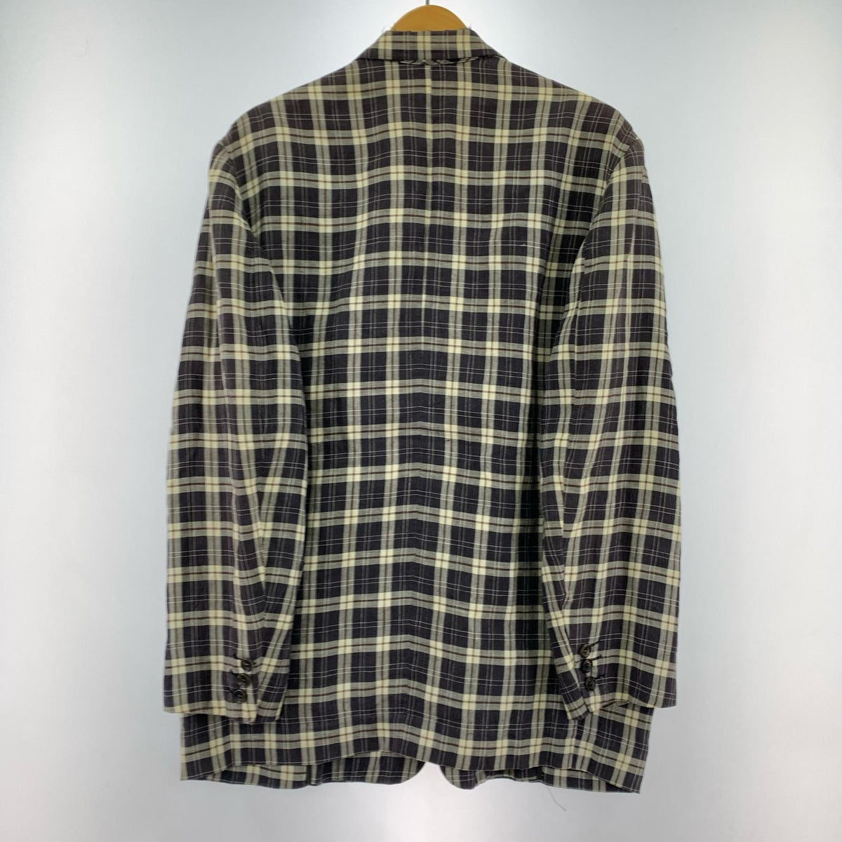 ジャケット 80s COMME des GARCONS HOMME リネンチェックジャケット M 紺 M マルチカラー