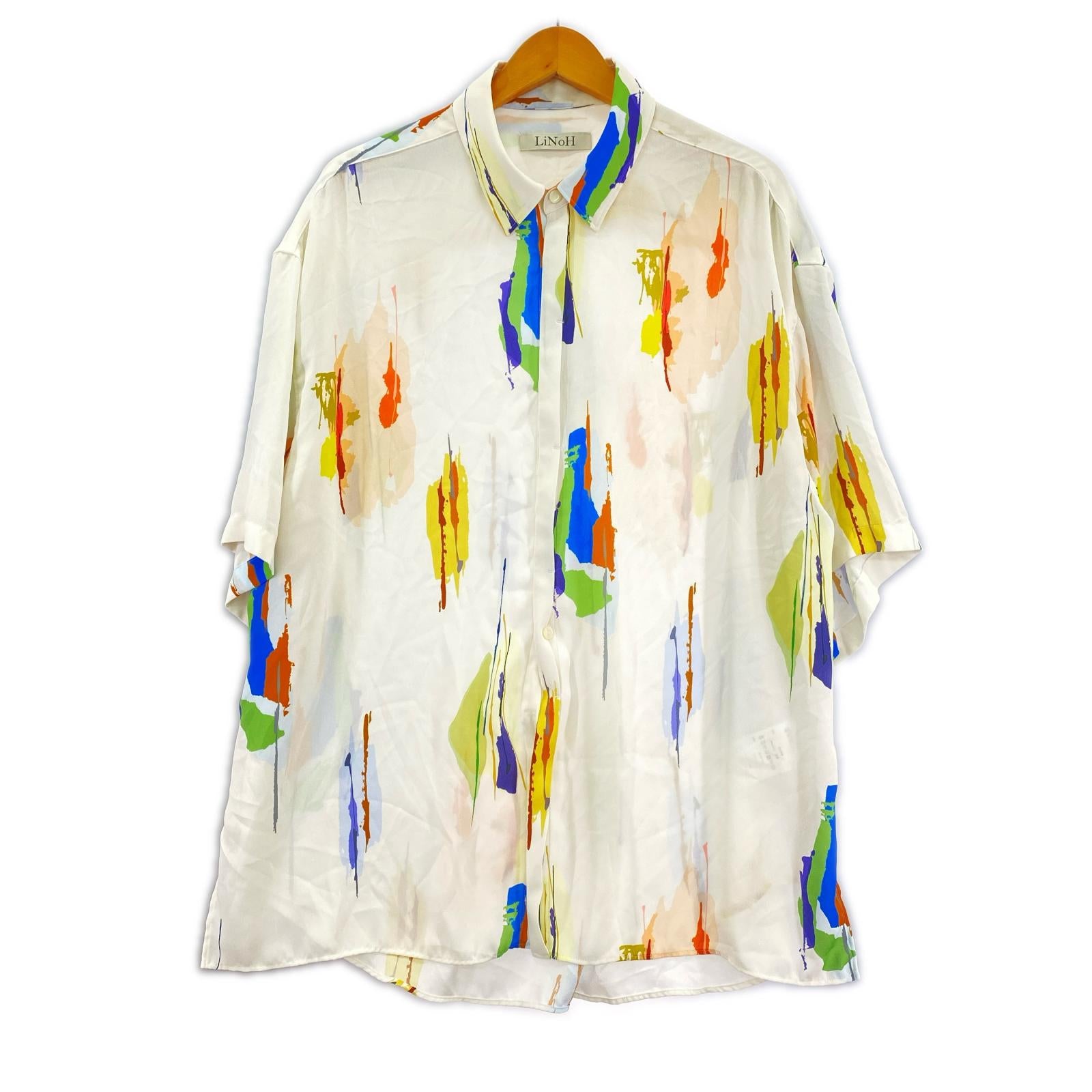 半袖シャツ LiNoH 　総柄シャツ　2 2 ホワイト