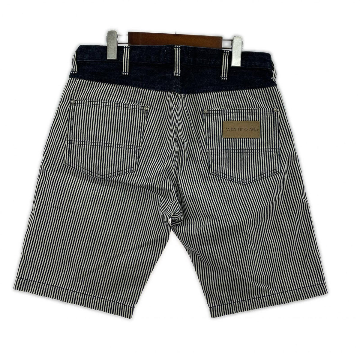 ショートパンツ ヒッコリー ストライプ デニム インディゴ (M) M ブルー