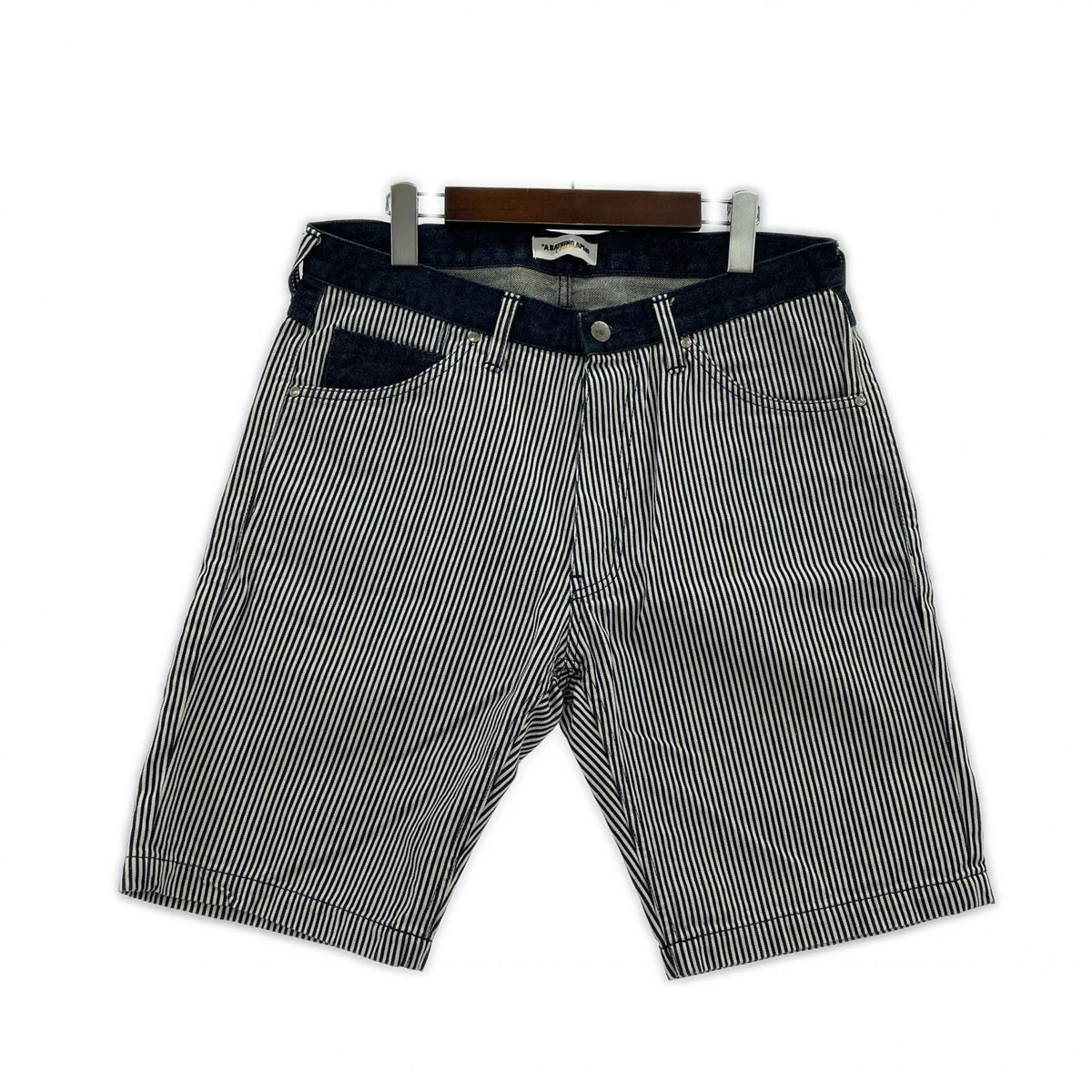 ショートパンツ ヒッコリー ストライプ デニム インディゴ (M) M ブルー