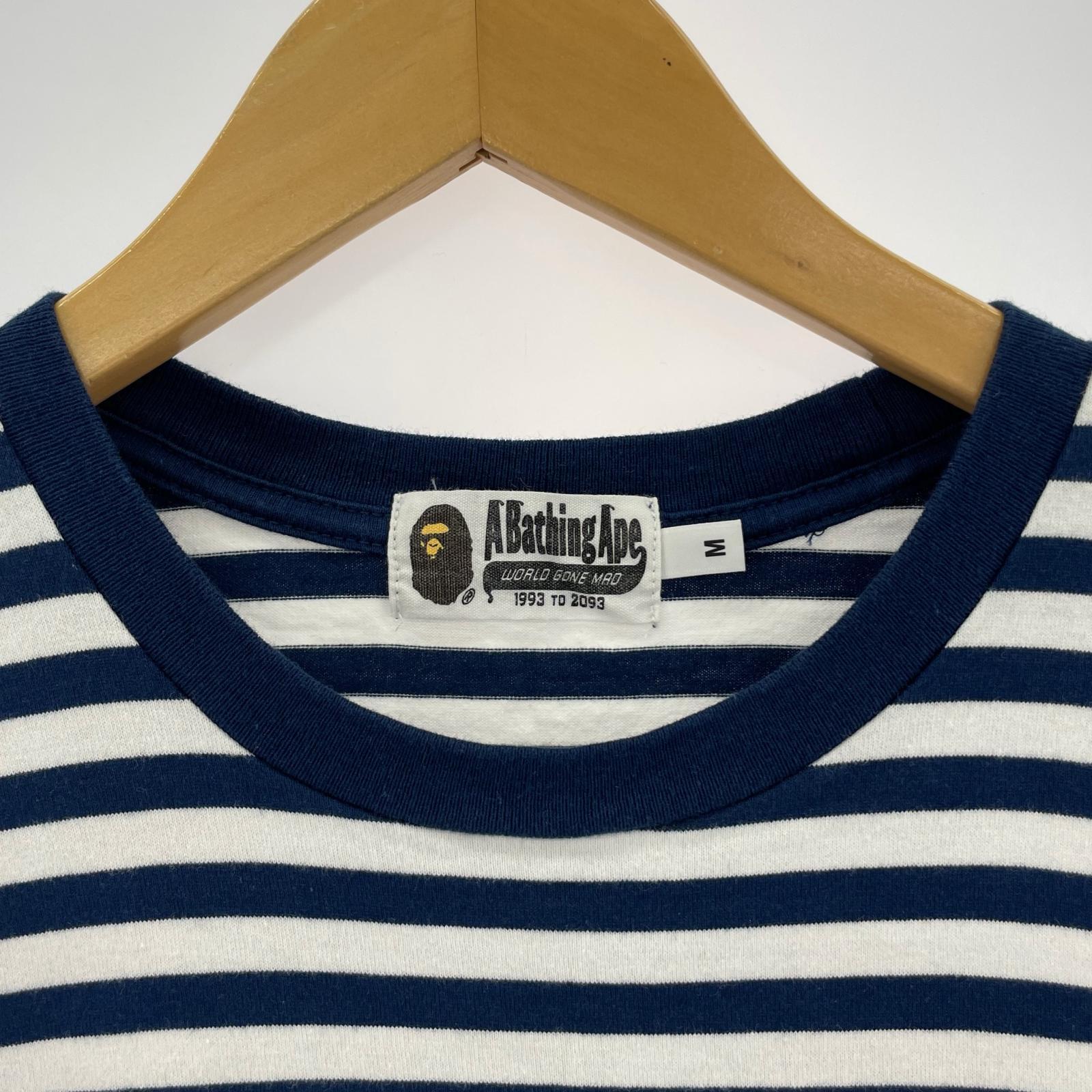 半袖Ｔシャツ A BATHING APE ワンポイントロゴ S/S TEE ボーダー 白×紺 (M) M