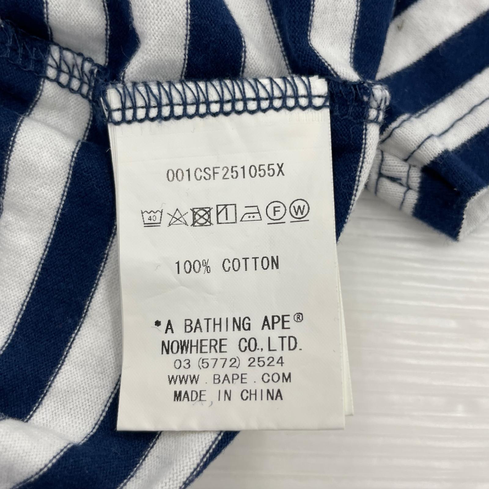 半袖Ｔシャツ A BATHING APE ワンポイントロゴ S/S TEE ボーダー 白×紺 (M) M