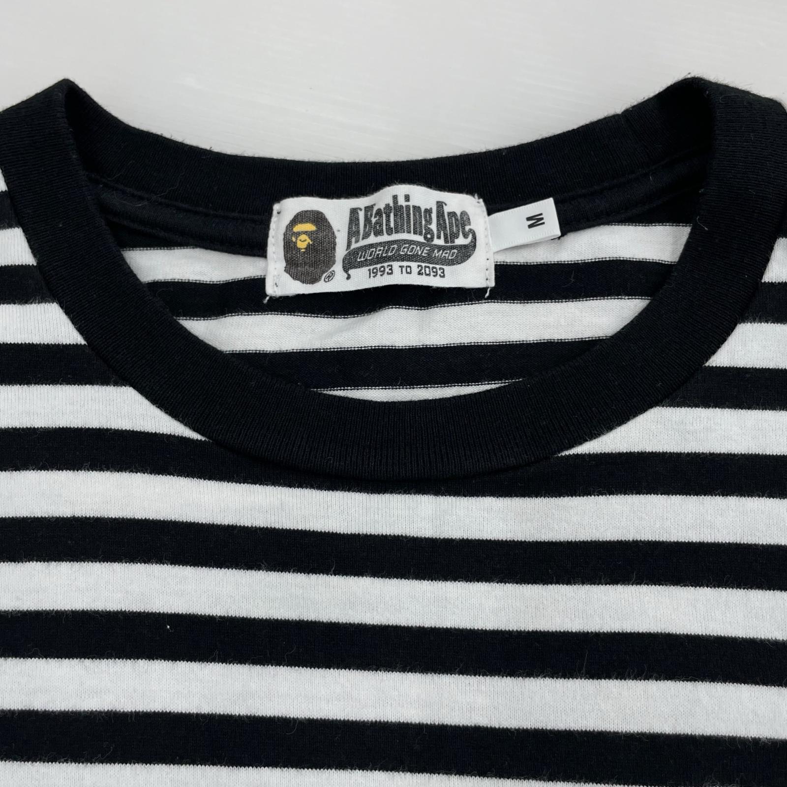 半袖Ｔシャツ A BATHING APE ワンポイントロゴボーダーTシャツ 黒 (M) M