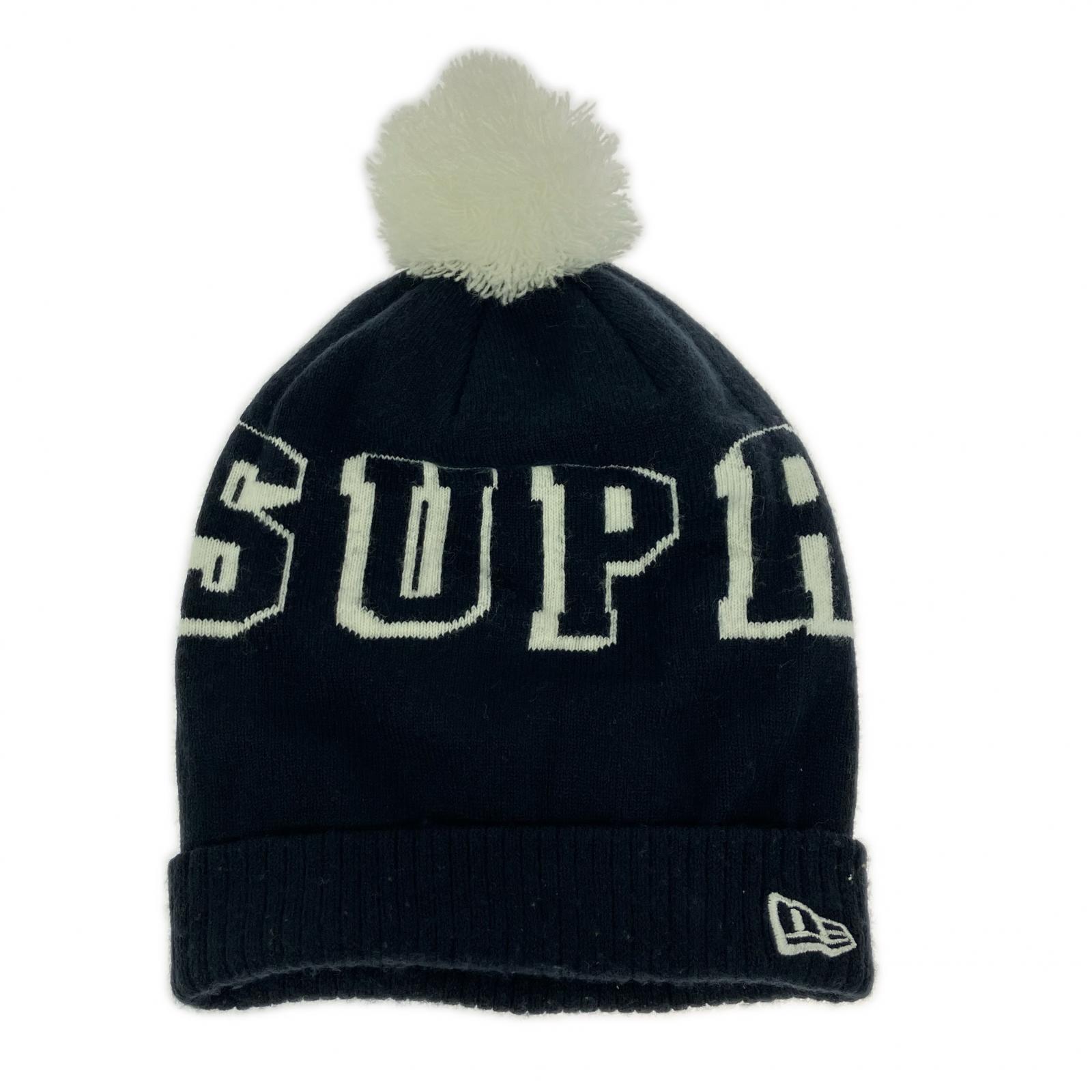 キャップ SUPREME 15AW Banner Beanie 紺白 ブラック