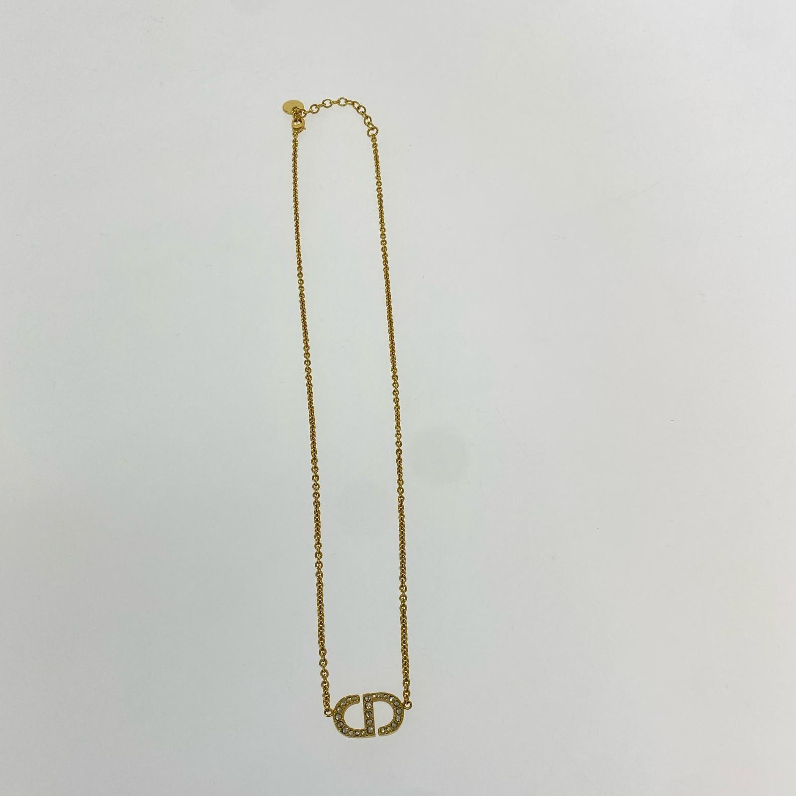 DIOR PETIT CD ラインストーン アイコンネックレス ゴールド