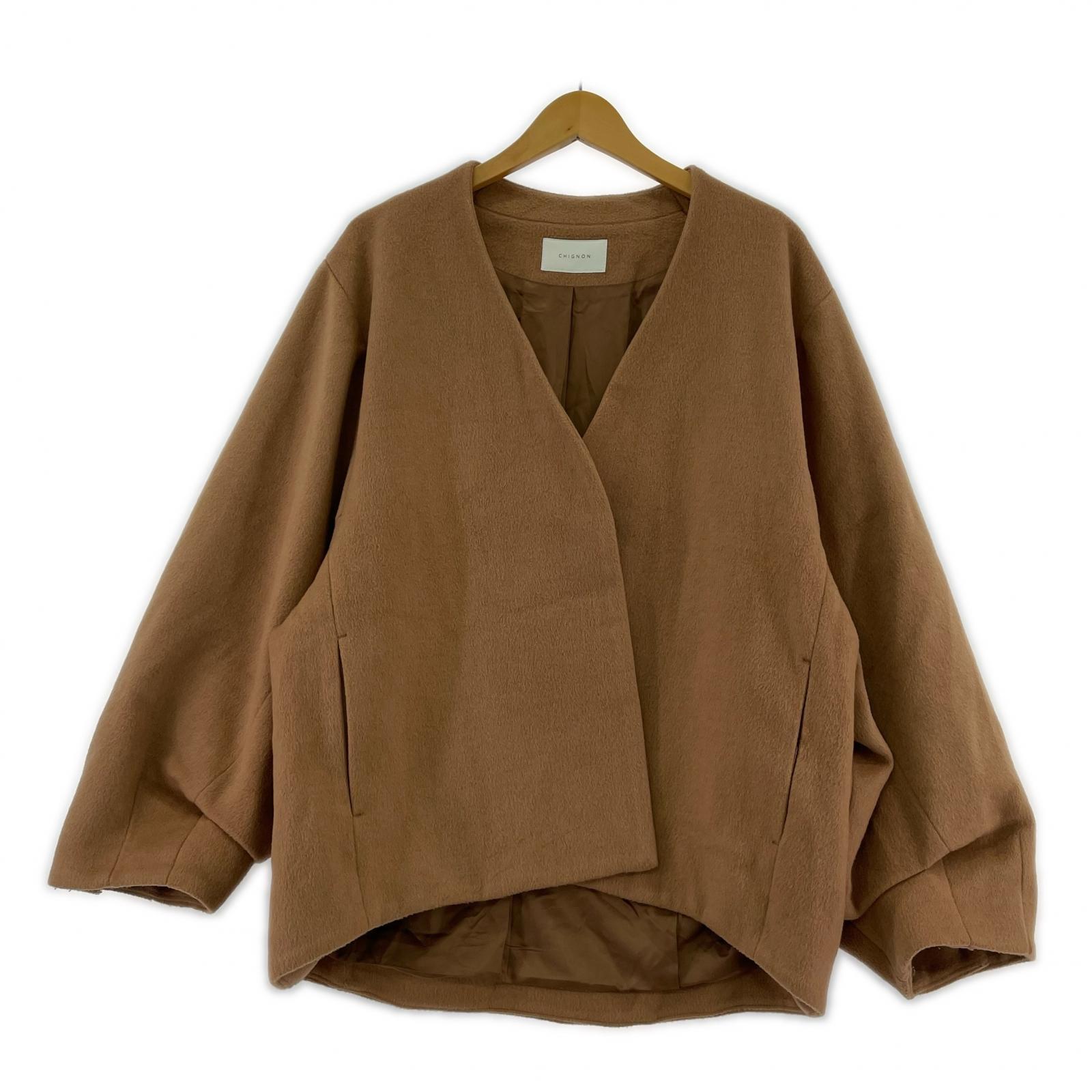 ジャケット CHIGNON ノーカラー ボリュームスリーブジャケット ブラウン