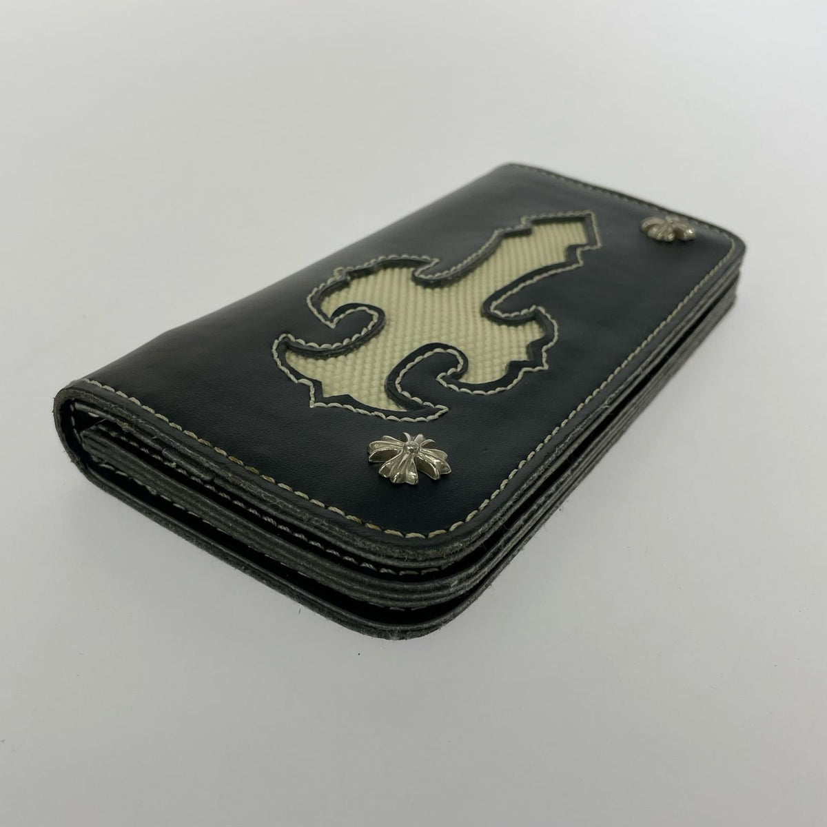 長財布 衣料A クロス レザー 長財布 黒 ブラック