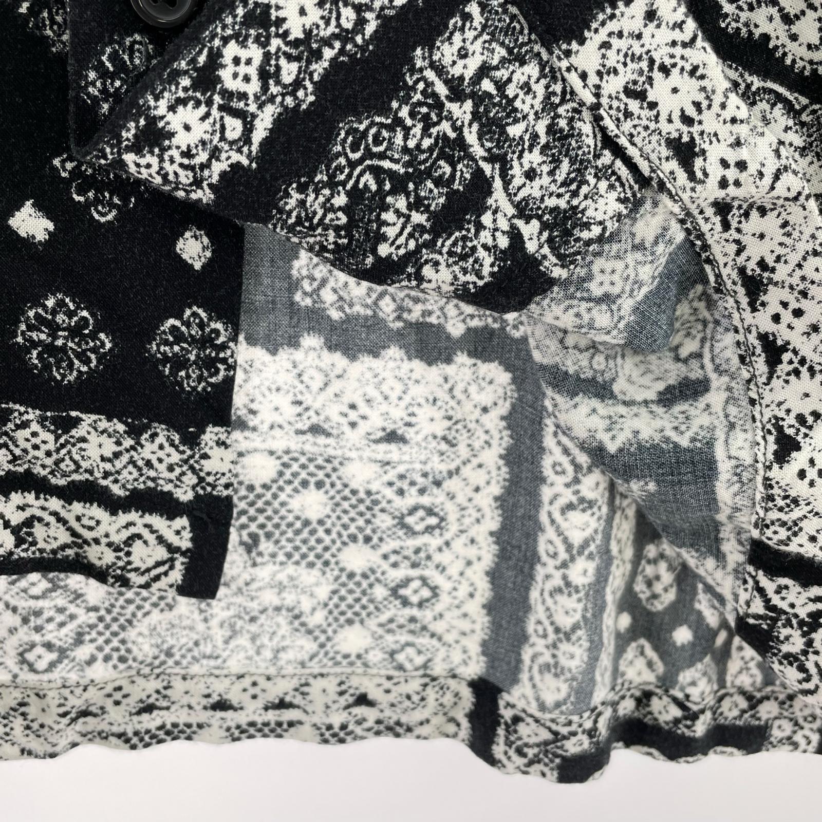 長袖シャツ 総柄レーヨンシャツ BLK M ブラック