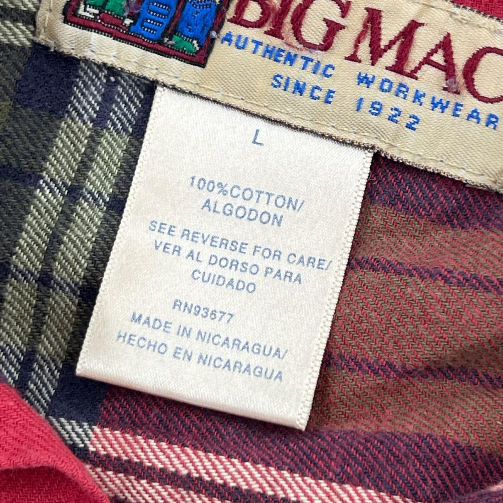 長袖シャツ 90s BIG MAC ﾁｪｯｸ ﾗｲﾄﾈﾙｼｬﾂ L 赤 L レッド