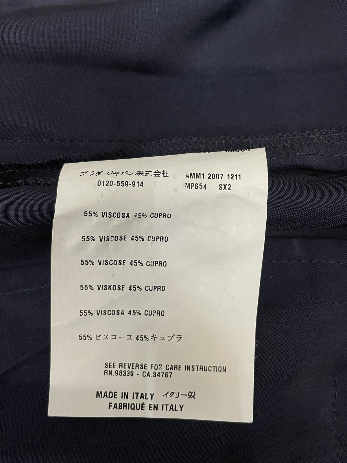 00s miumiu 2007 ビスコース×キュプラ アンクルスラックス 38S 紺
