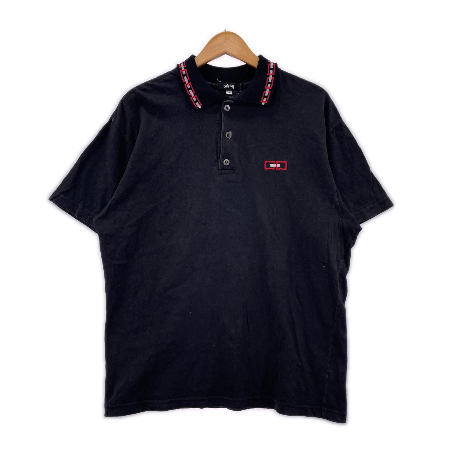 ポロシャツ 80s STUSSY 初期 襟デザイン ポロシャツ M ブラック M ブラック