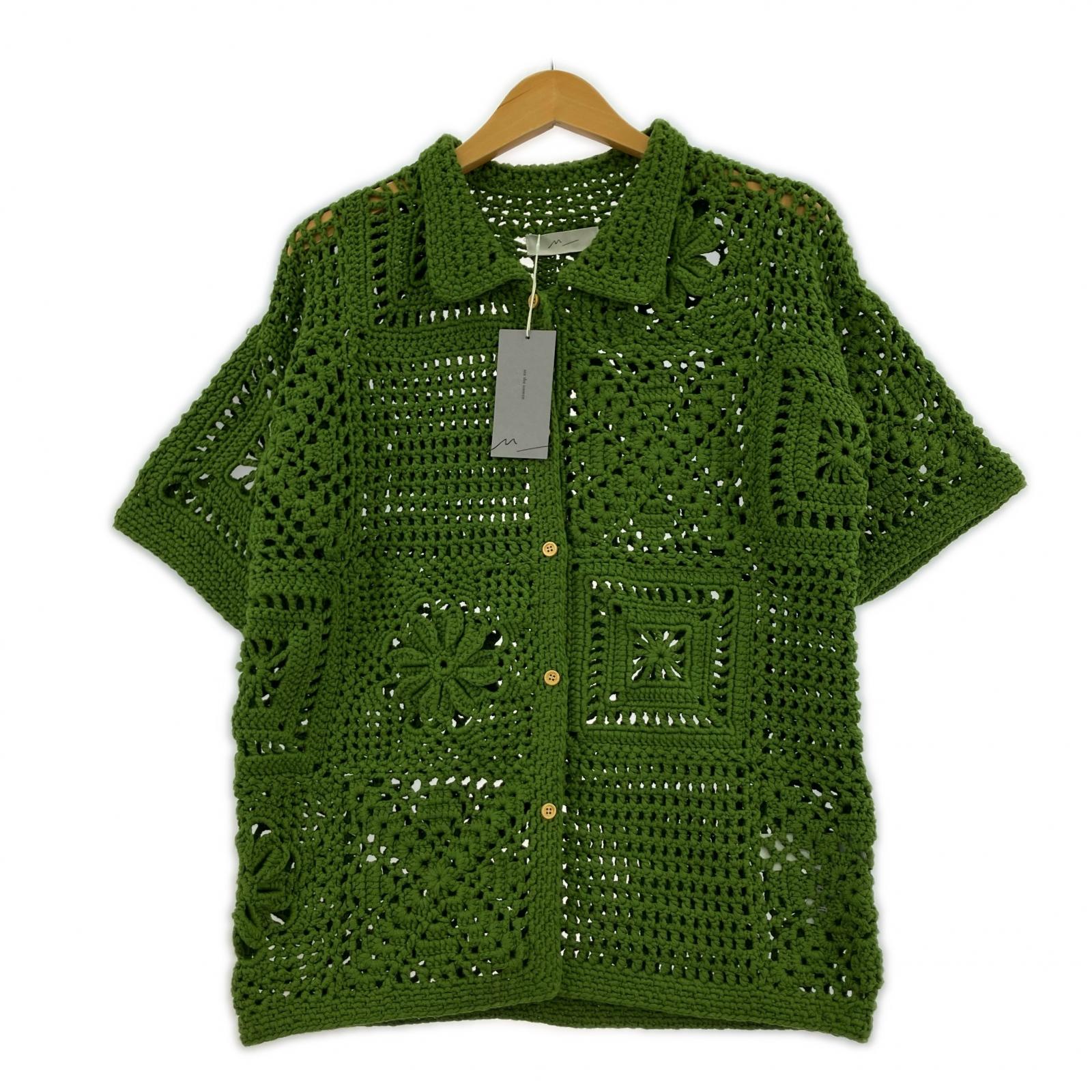 半袖シャツ M_　see the unseen　CROCHET半袖シャツ グリーン