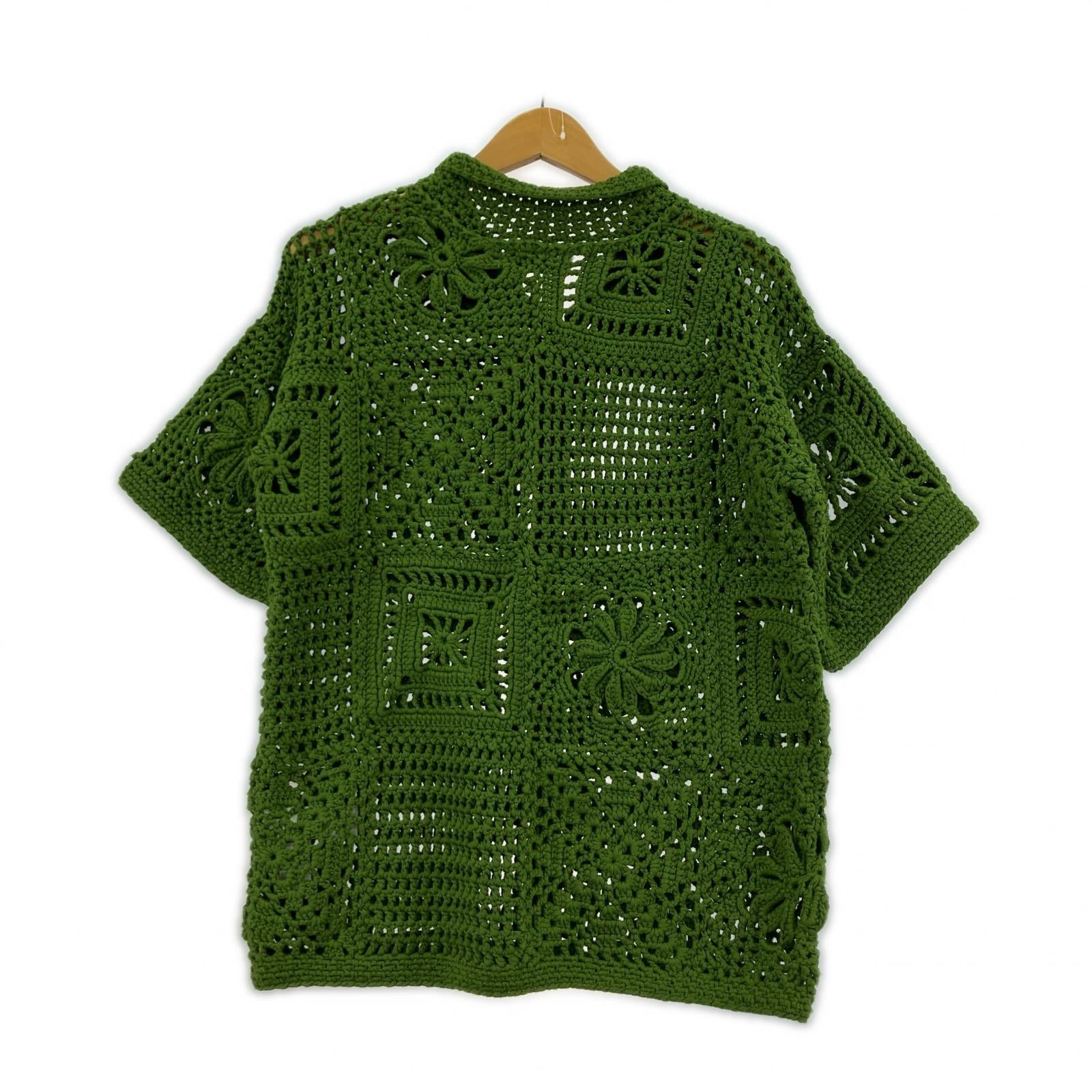 半袖シャツ M_　see the unseen　CROCHET半袖シャツ グリーン