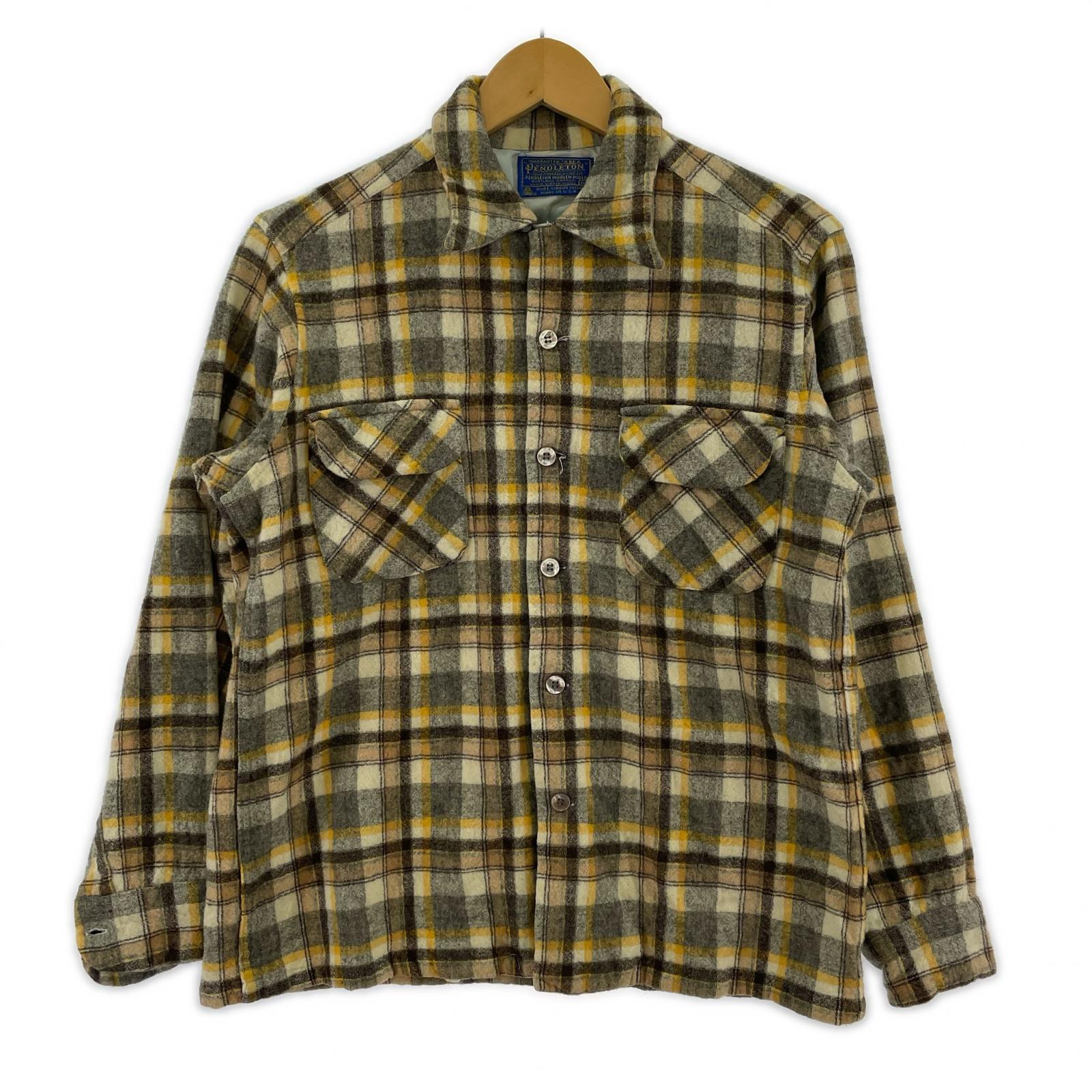 長袖シャツ 70s チェックボードシャツ YEL (M) M ベージュ