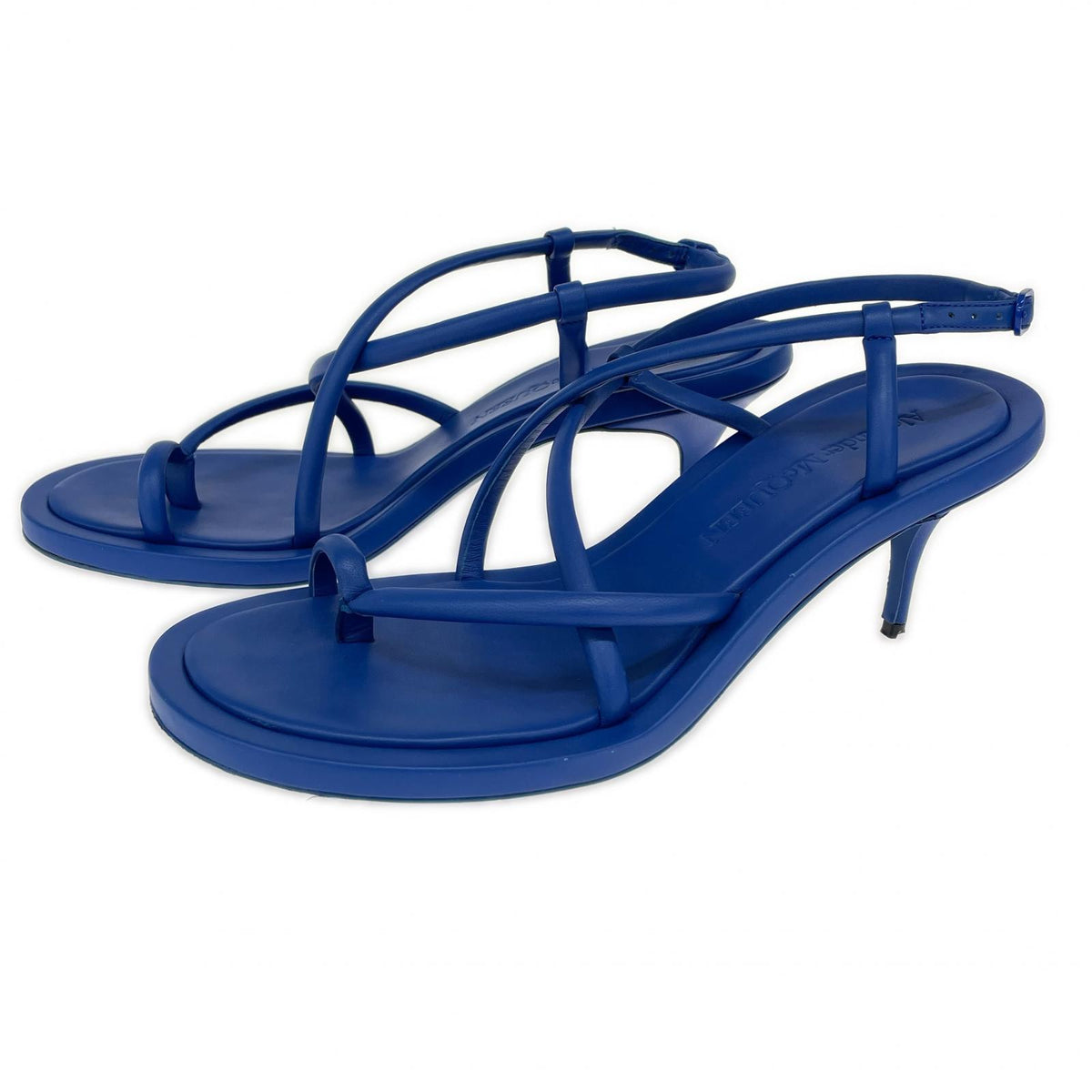 パンプス Alexander McQueen ストラップ キトゥンヒール サンダル 青 (39) ブルー