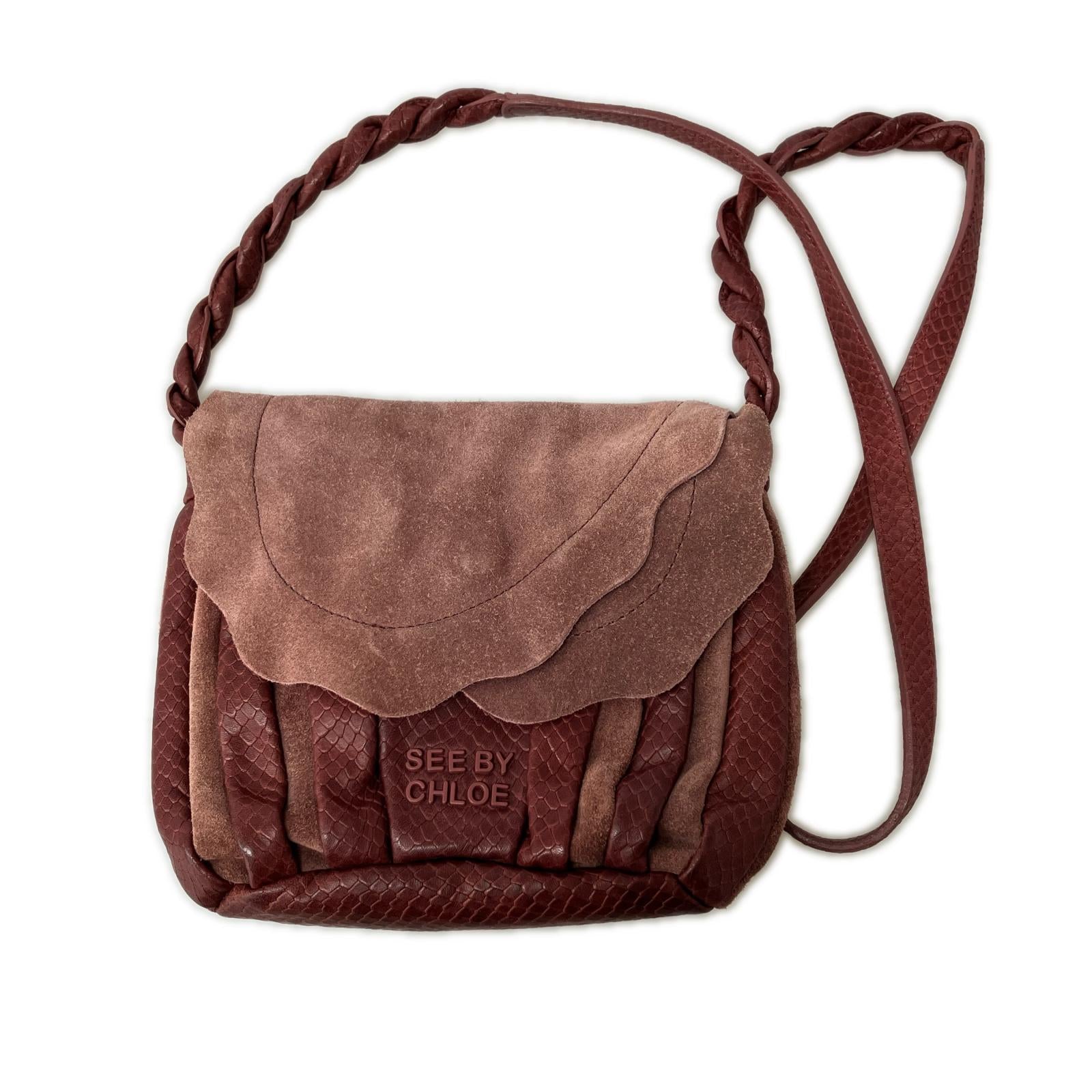 ハンドバッグ SEE BY CHLOE Textured Lined Button Braided Crossbody Bag Burgundy
