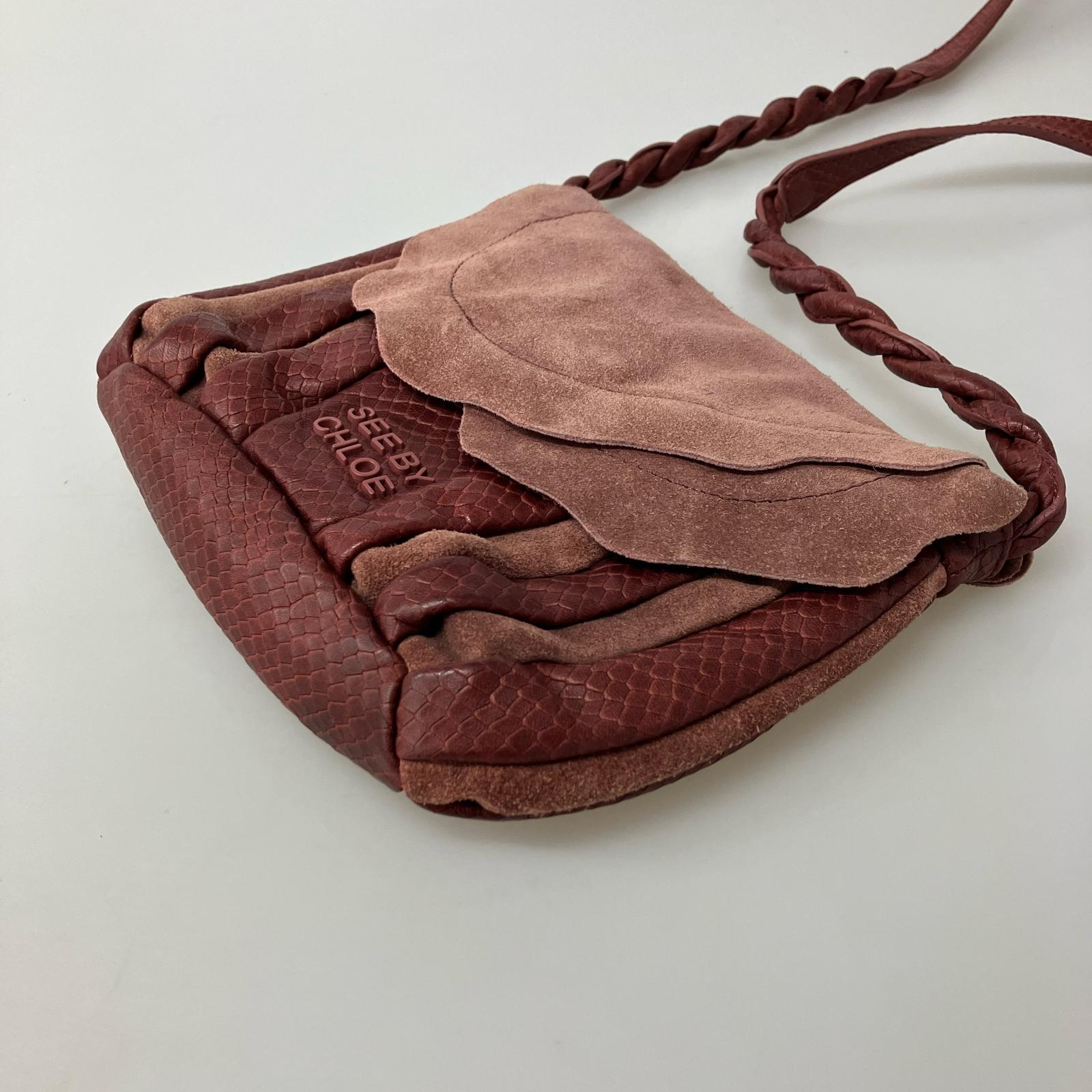 ハンドバッグ SEE BY CHLOE Textured Lined Button Braided Crossbody Bag Burgundy