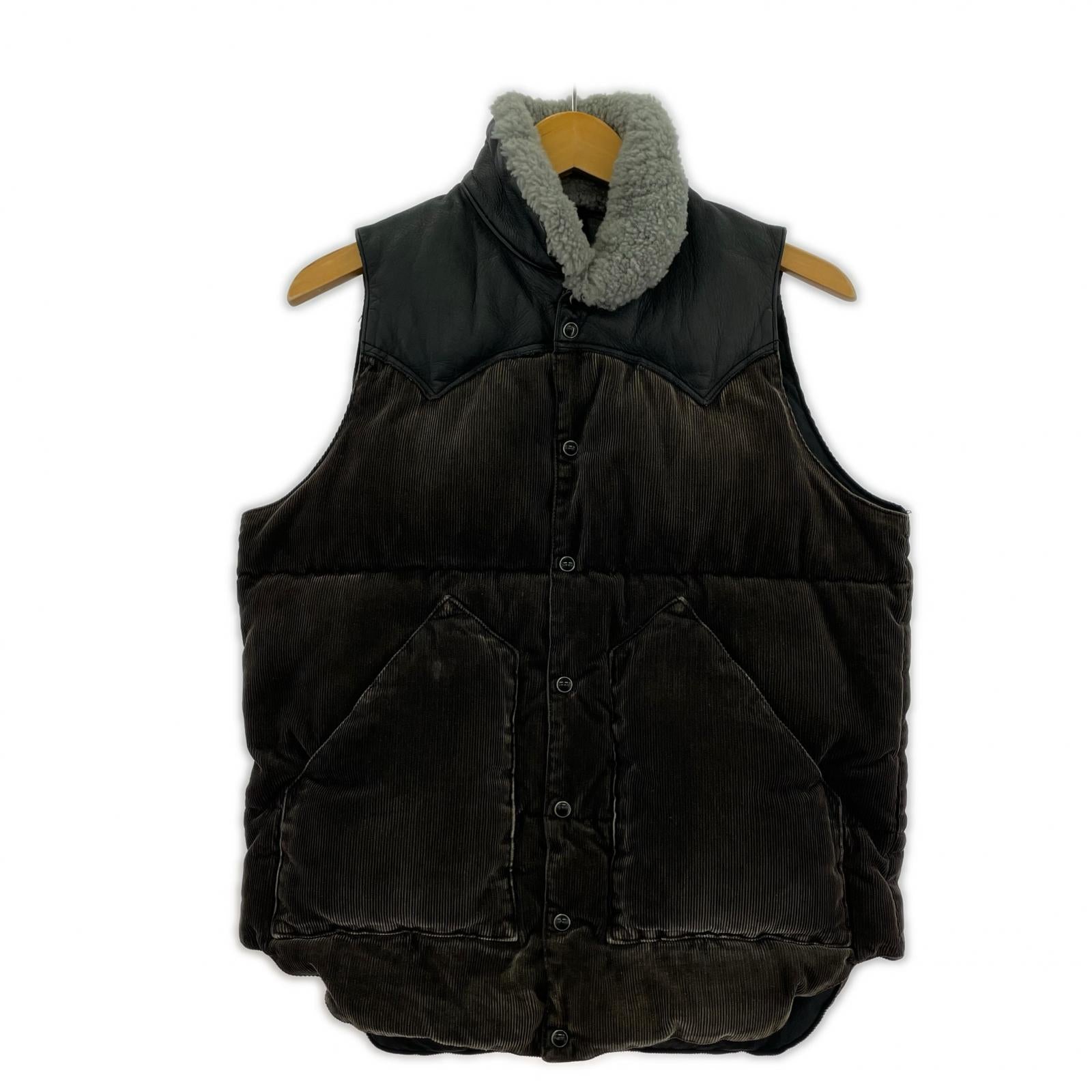 ダウンベスト Rocky Mountain FeatherBed レザーヨークベスト コーデュロイ 450-482-14 茶×黒 (36) 36 ブラウン