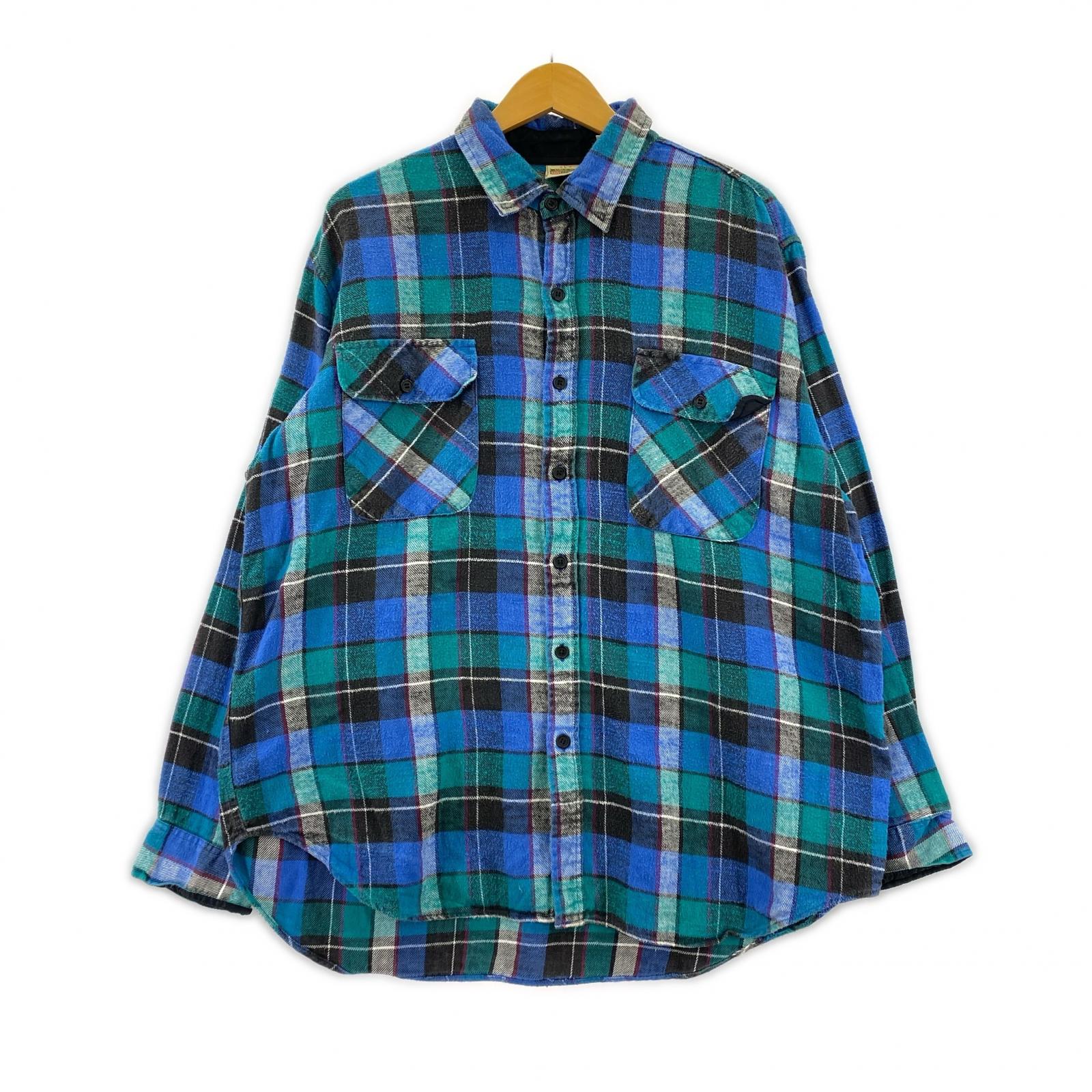 長袖シャツ 90s FIVE BROTHER チェックネルシャツ L 青 L ブルー