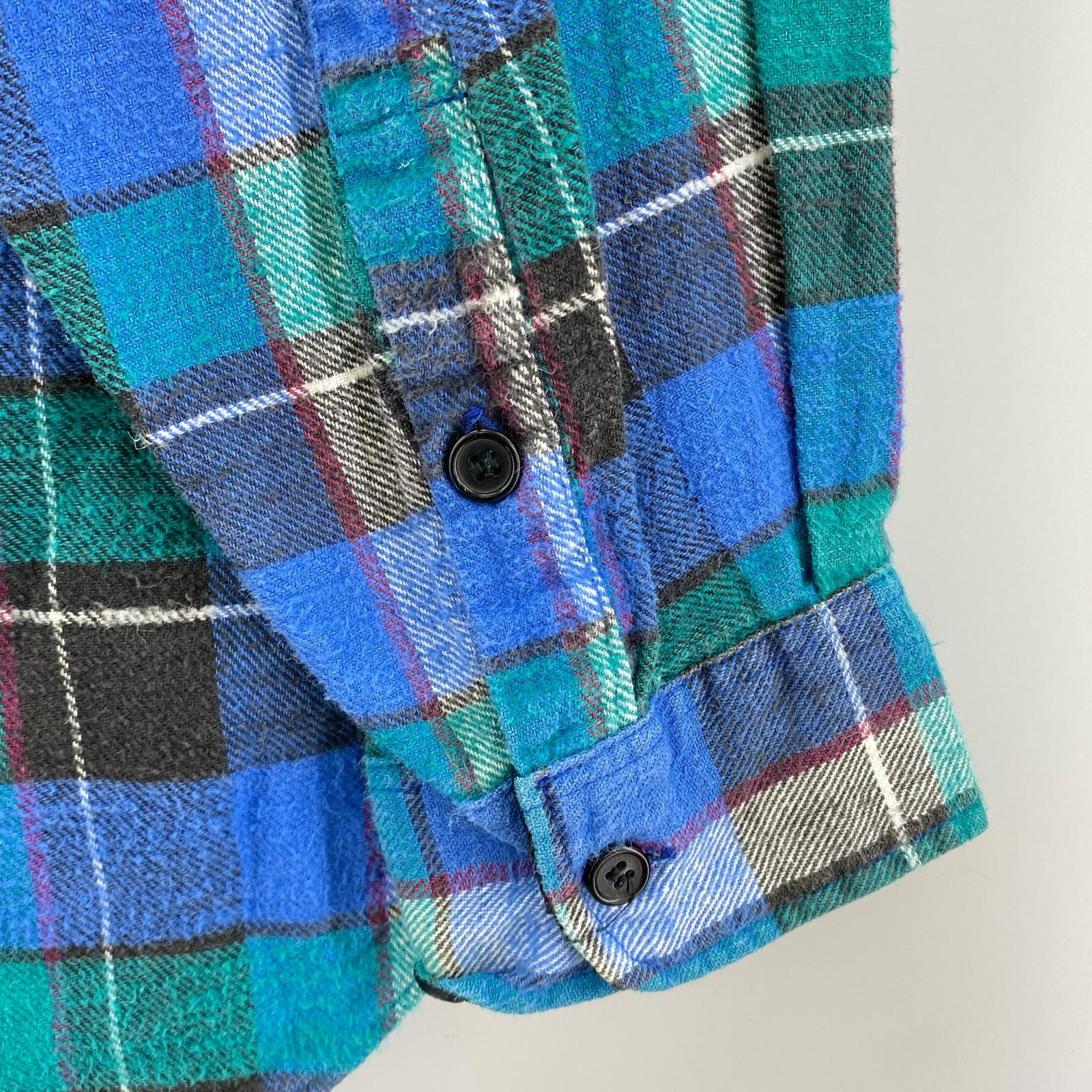 長袖シャツ 90s FIVE BROTHER チェックネルシャツ L 青 L ブルー