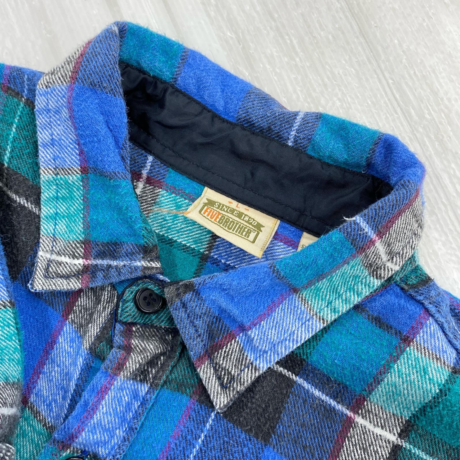 長袖シャツ 90s FIVE BROTHER チェックネルシャツ L 青 L ブルー