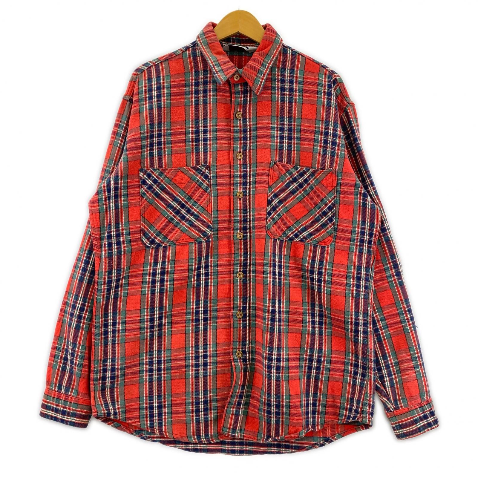 長袖シャツ 90s BIG MAC エルボーパッチ チェックネルシャツ レッド レッド