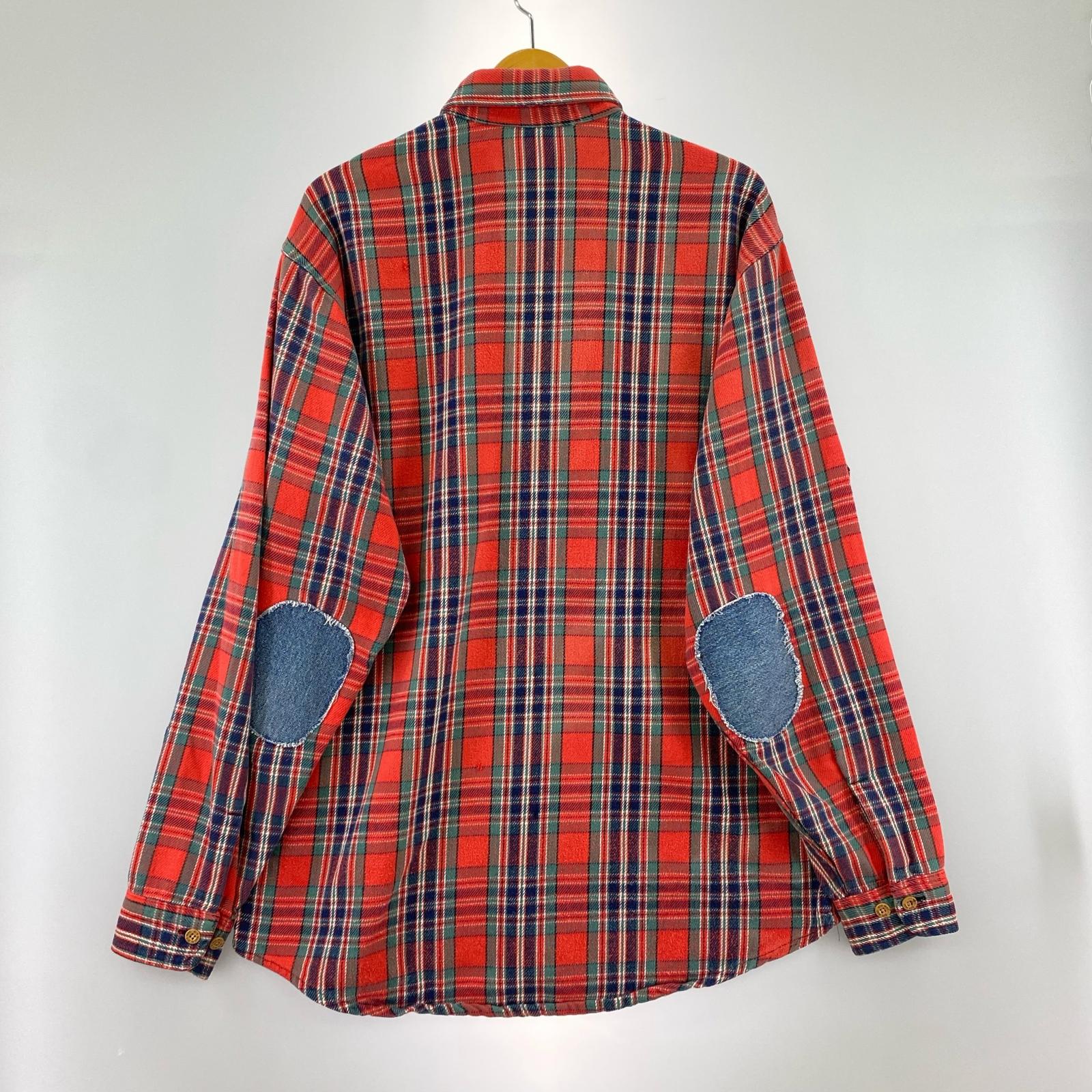 長袖シャツ 90s BIG MAC エルボーパッチ チェックネルシャツ レッド レッド
